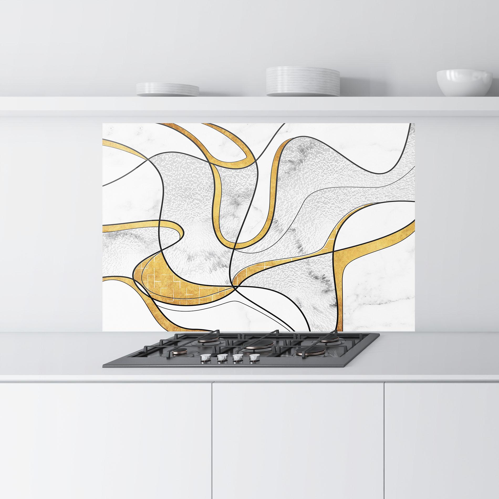 Panou Sticla Bucatarie Abstract Gold Lines mockup 9