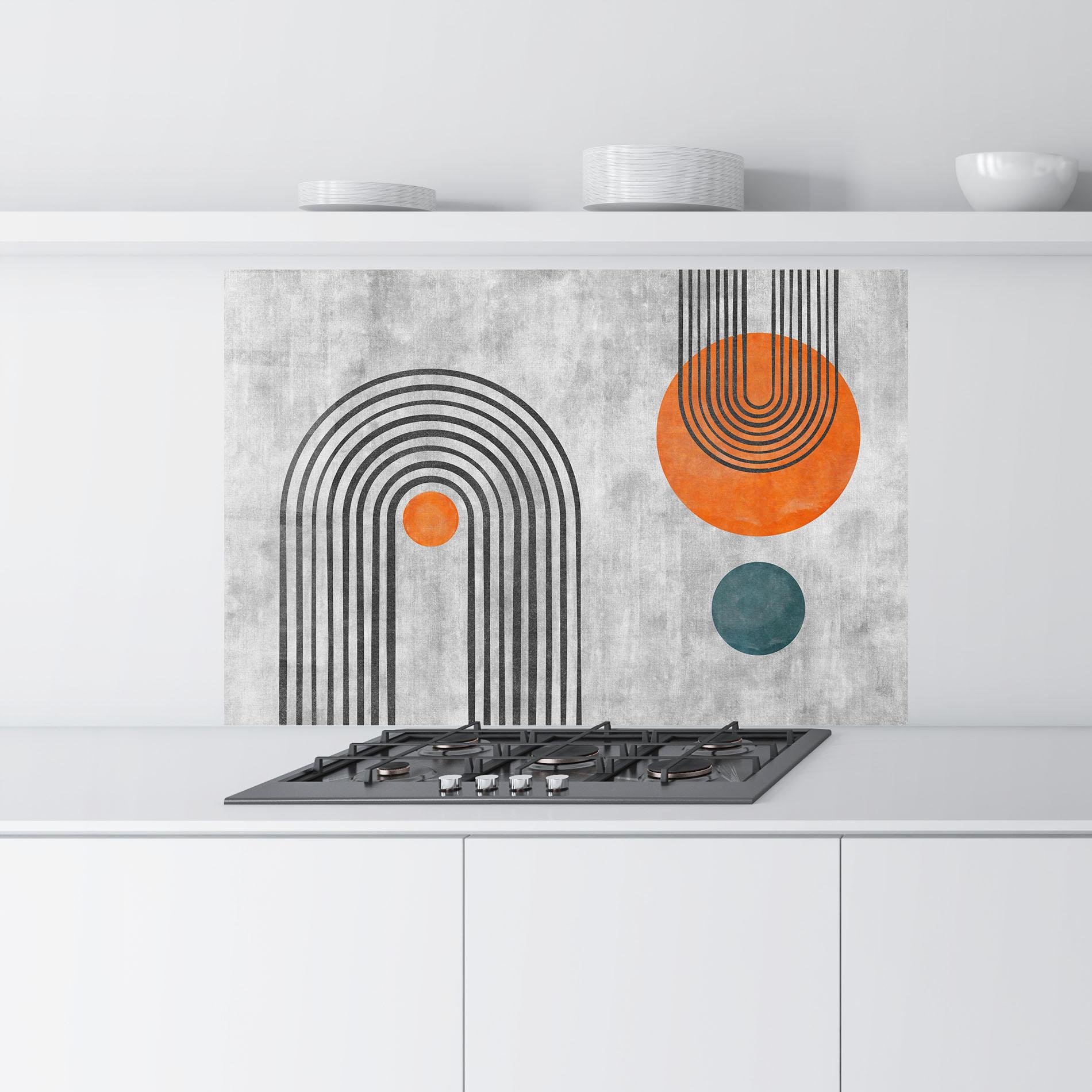 Panou Sticla Bucatarie Abstract Orange Circles mockup 9