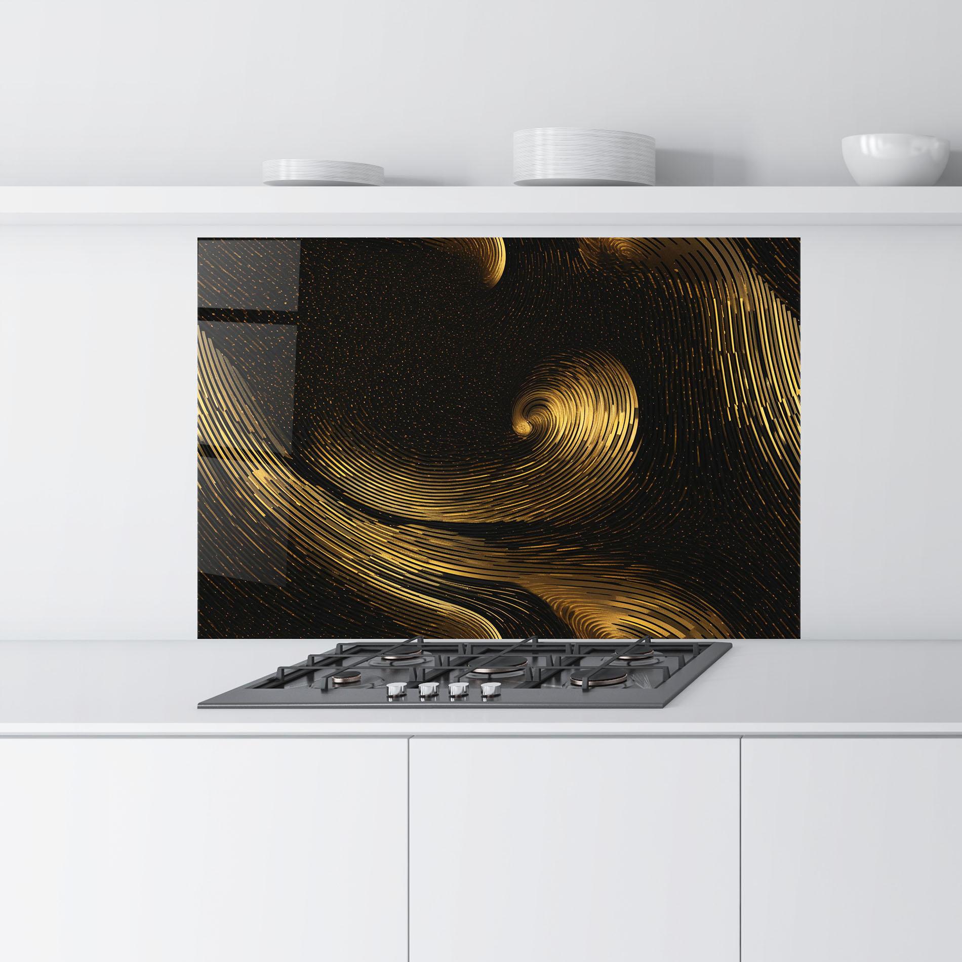 Panou Sticla Bucatarie Black Painting With Gold mockup 9