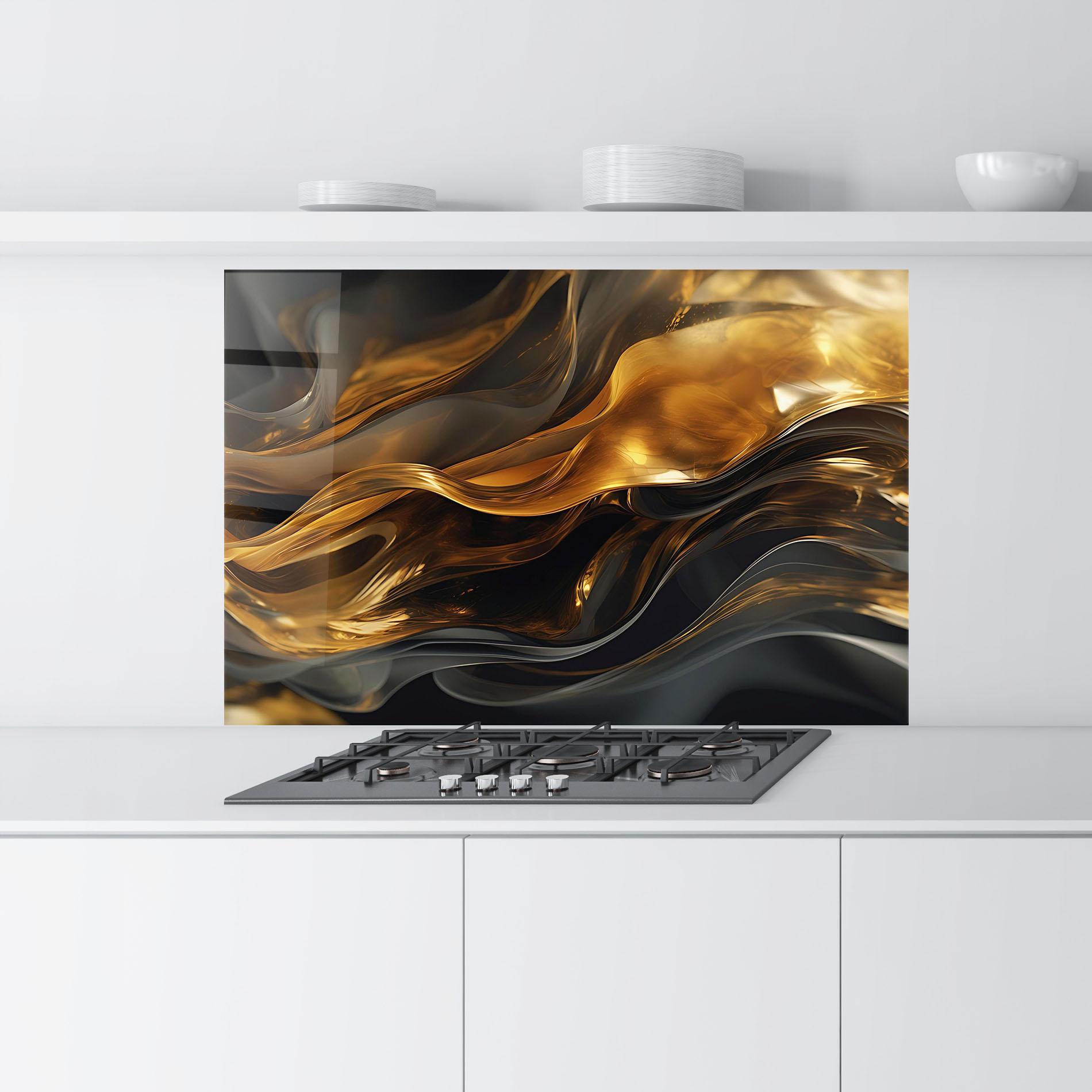Panou Sticla Bucatarie Gold With Black Wave mockup 9