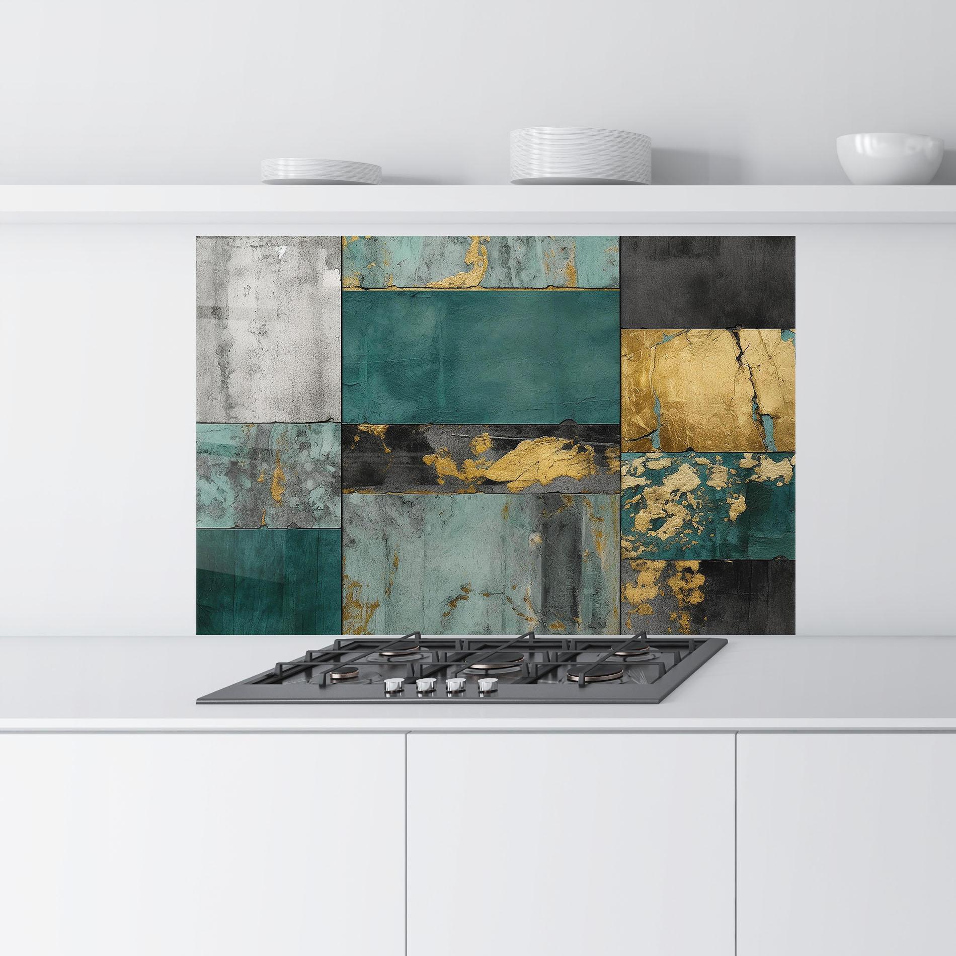 Panou Sticla Bucatarie Golden Green Painting mockup 9