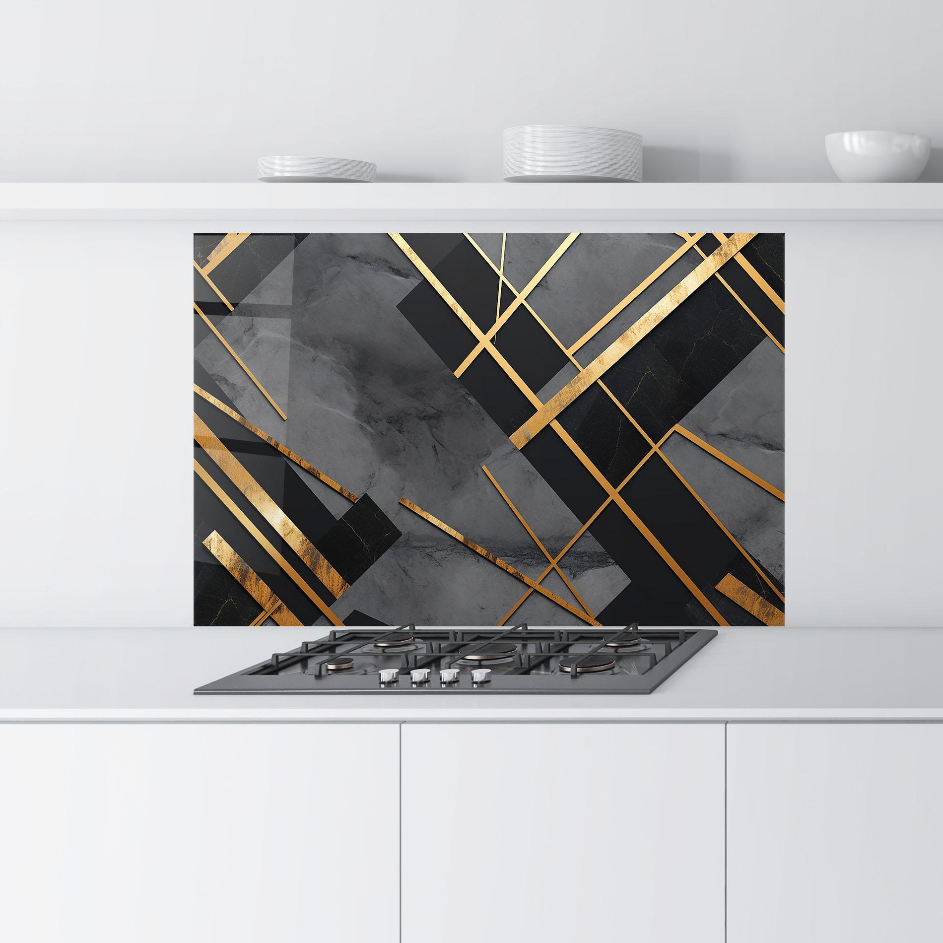 Panou Sticla Bucatarie Grey Painting With Gold Lines mockup 9