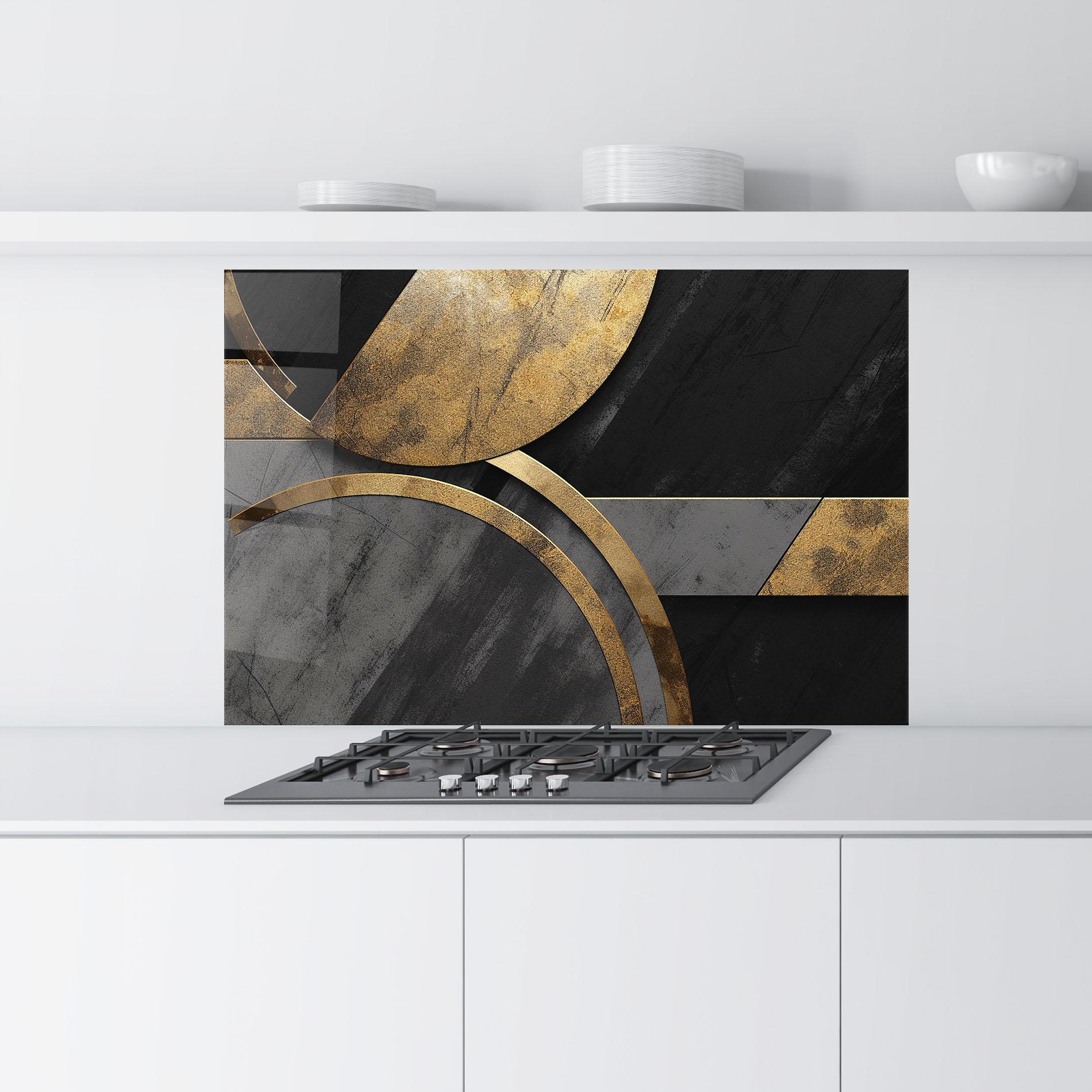 Panou Sticla Bucatarie Grey With Gold Painting mockup 9