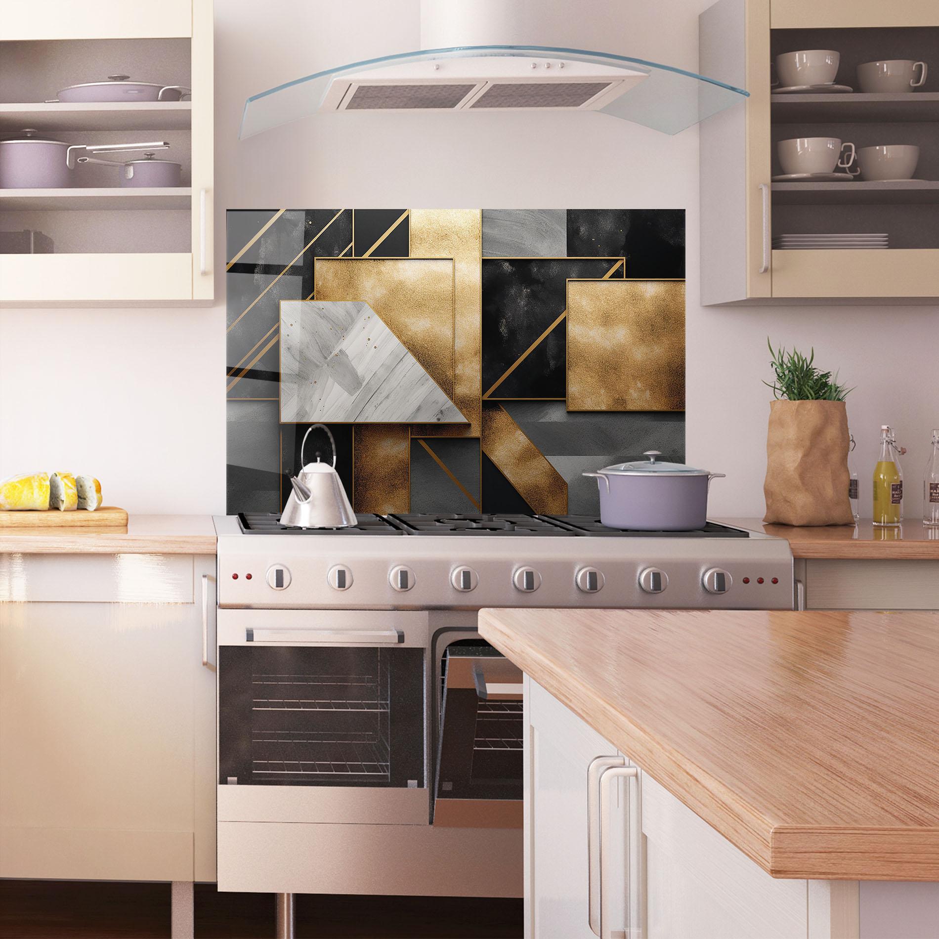 Panou Sticla Bucatarie Abstract Gold Square mockup 1