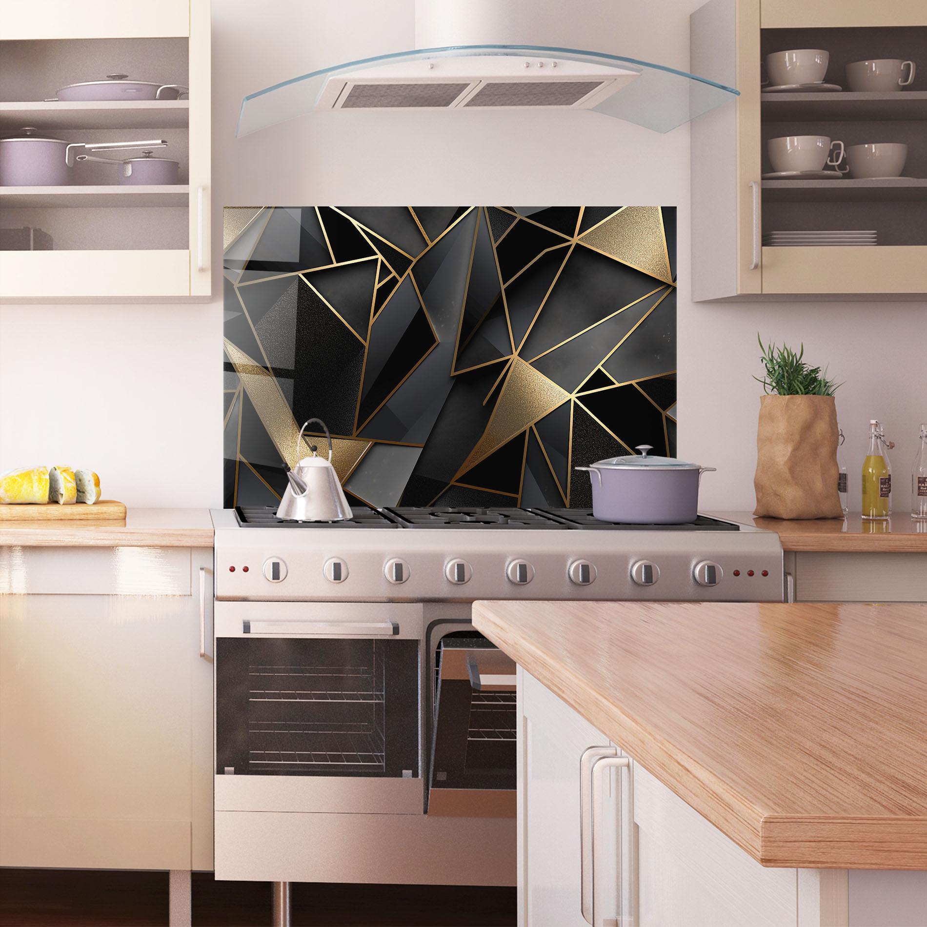 Panou Sticla Bucatarie Abstract Golden Art mockup 1