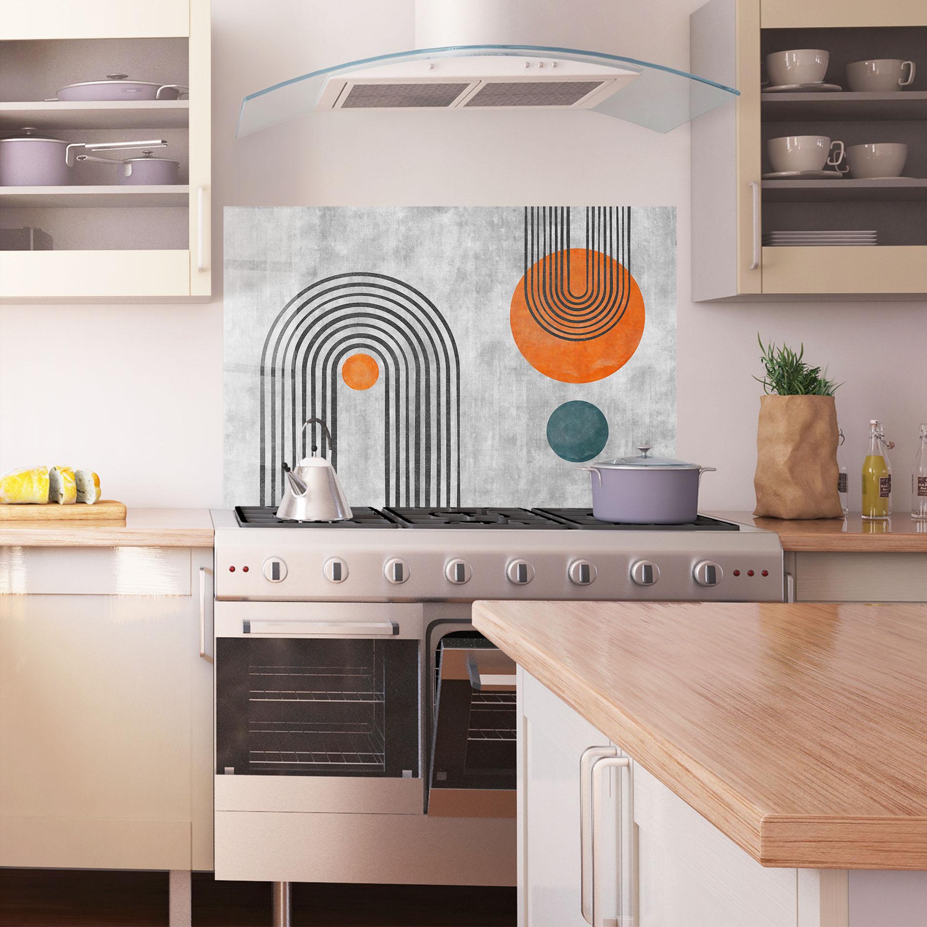 Panou Sticla Bucatarie Abstract Orange Circles mockup 1