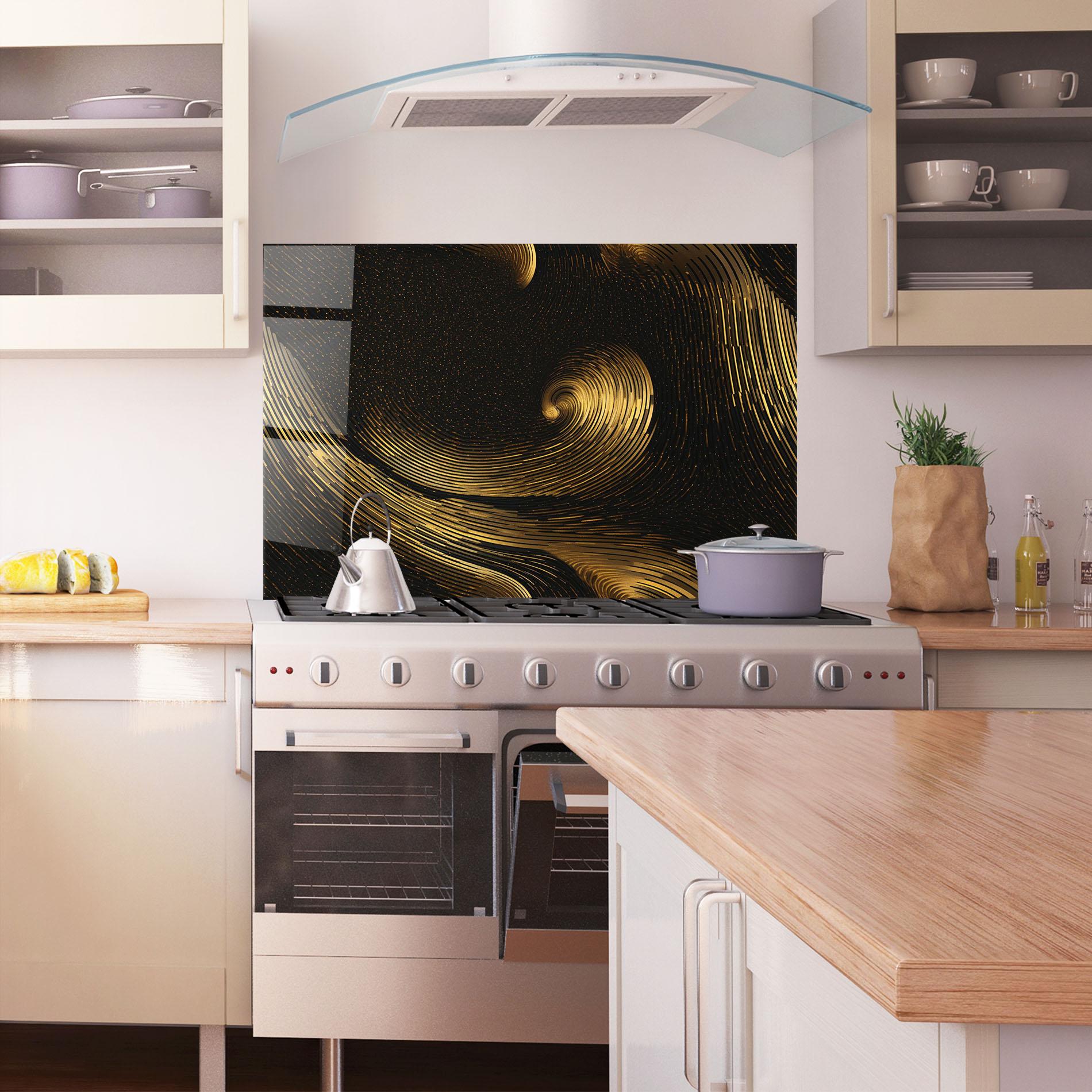 Panou Sticla Bucatarie Black Painting With Gold mockup 1