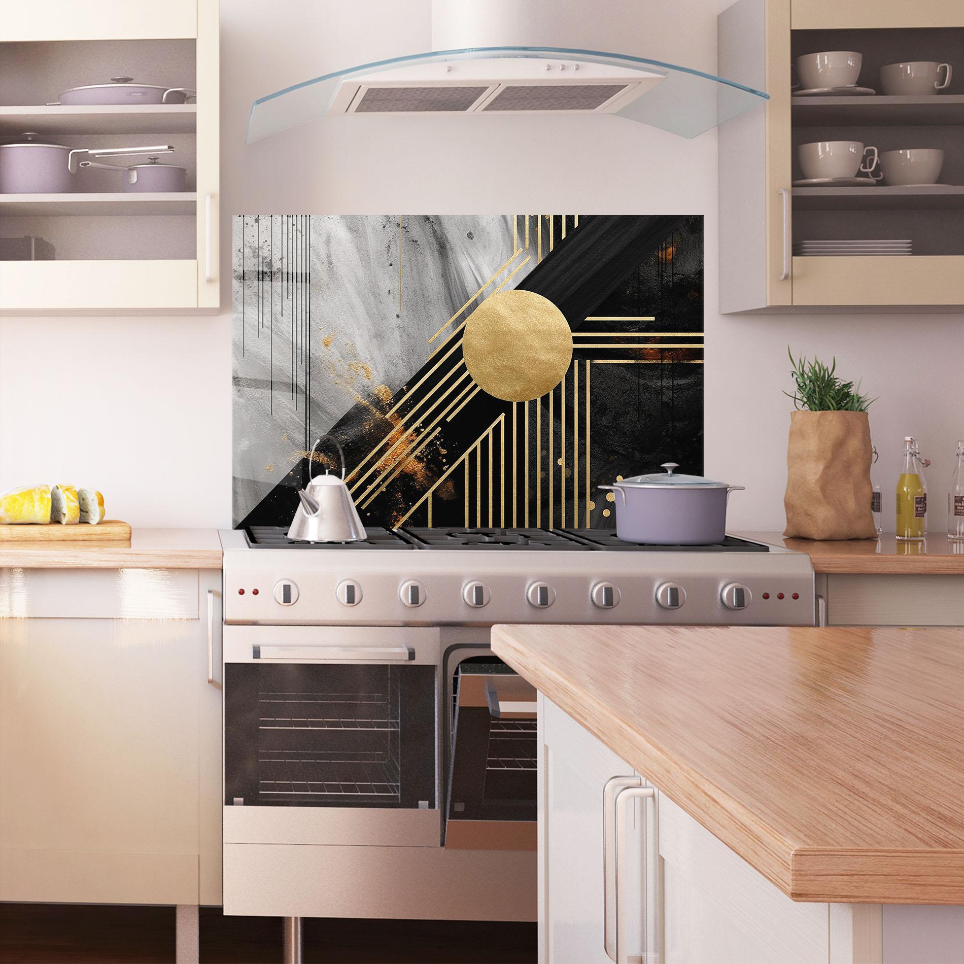 Panou Sticla Bucatarie Gold Circle With Lines mockup 1