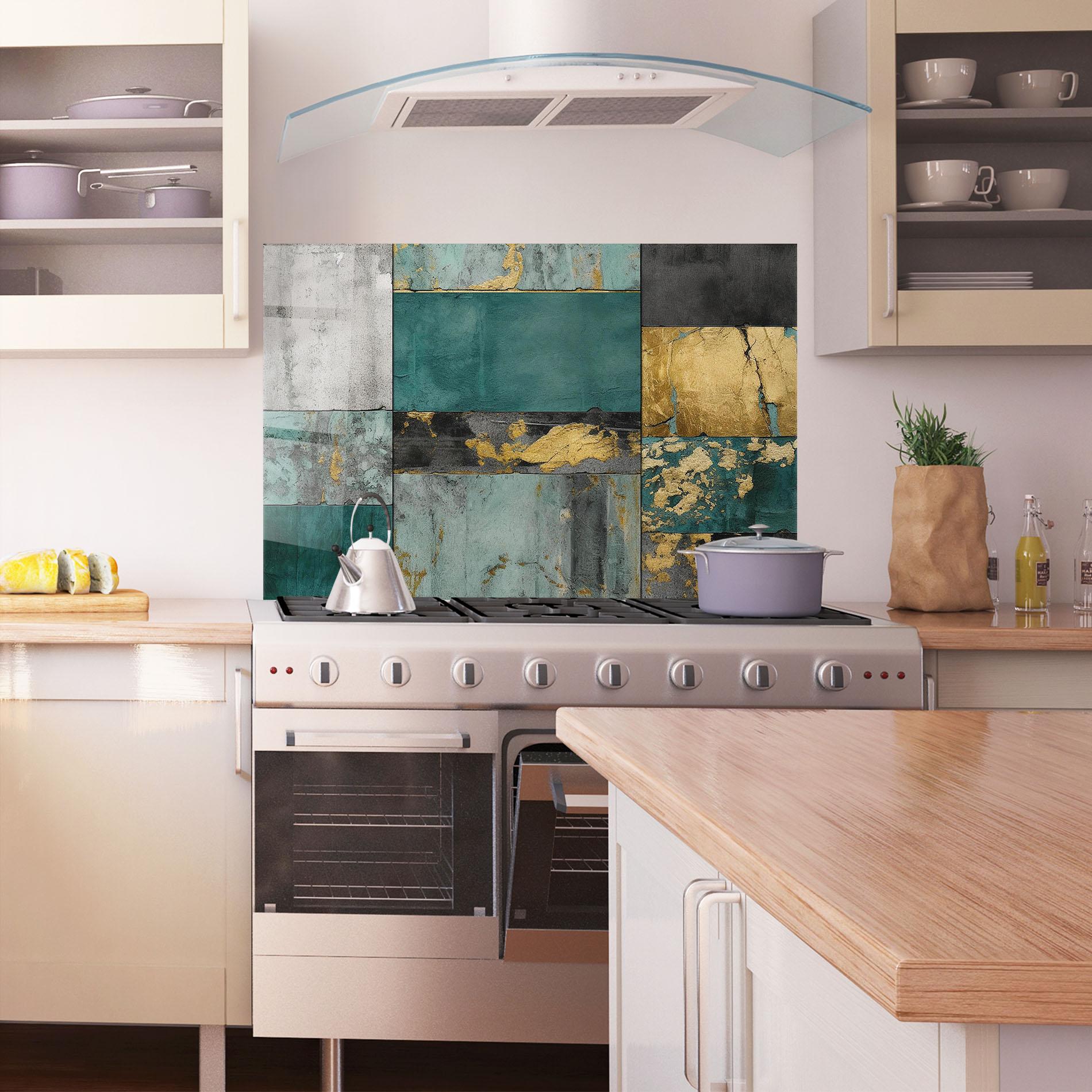 Panou Sticla Bucatarie Golden Green Painting mockup 1