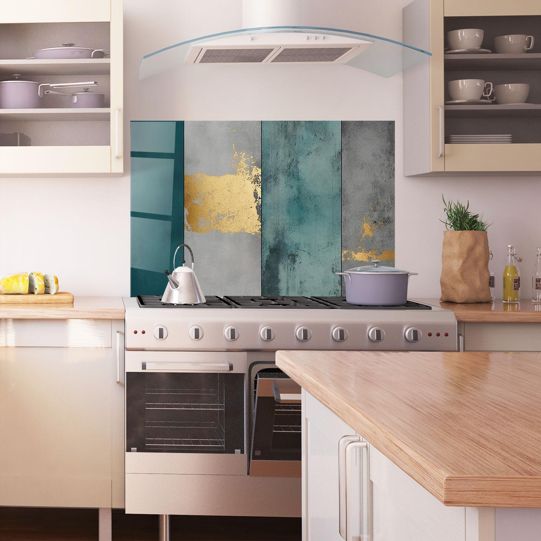 Panou Sticla Bucatarie Green Colors With Gold mockup 1