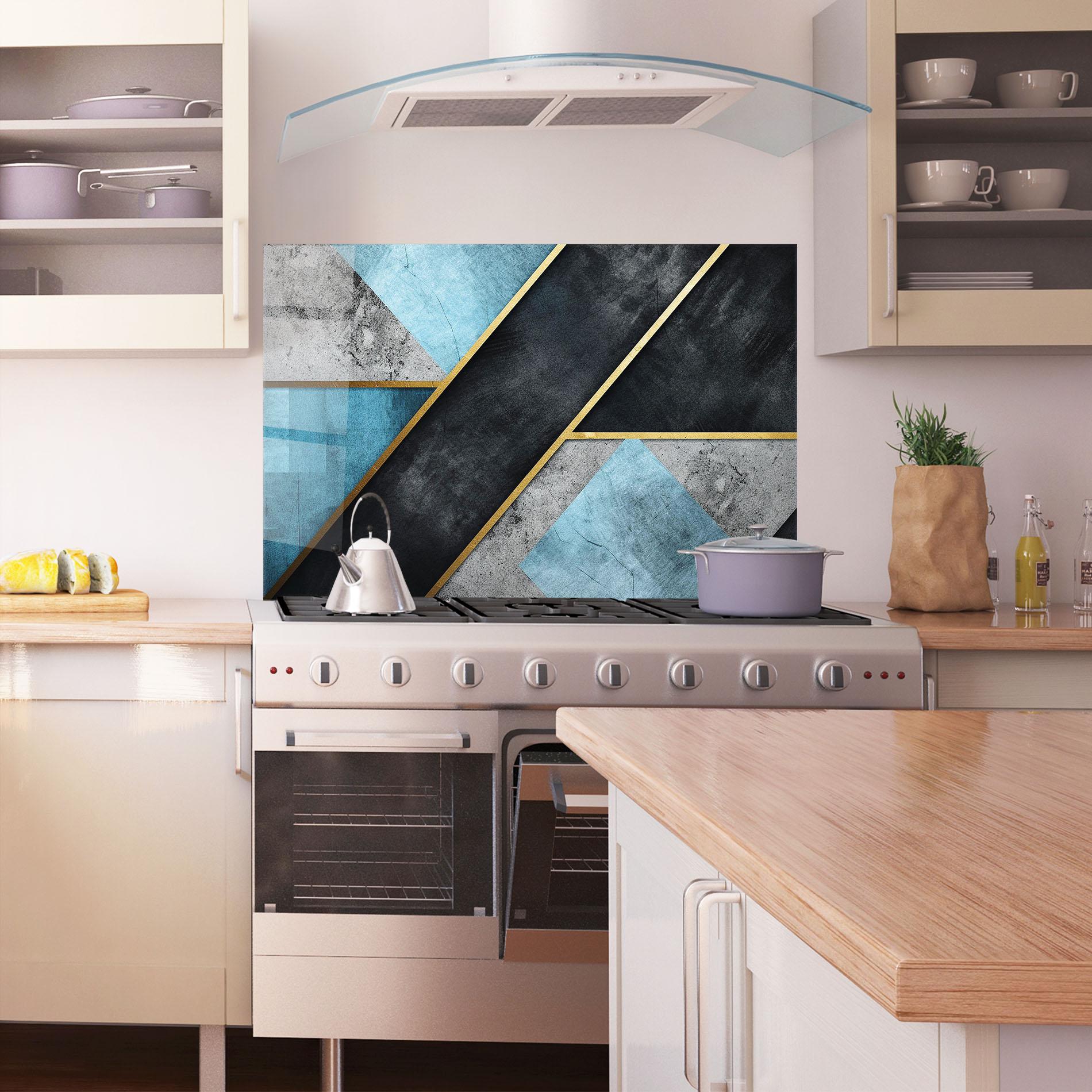 Panou Sticla Bucatarie Grey With Blue Painting mockup 1