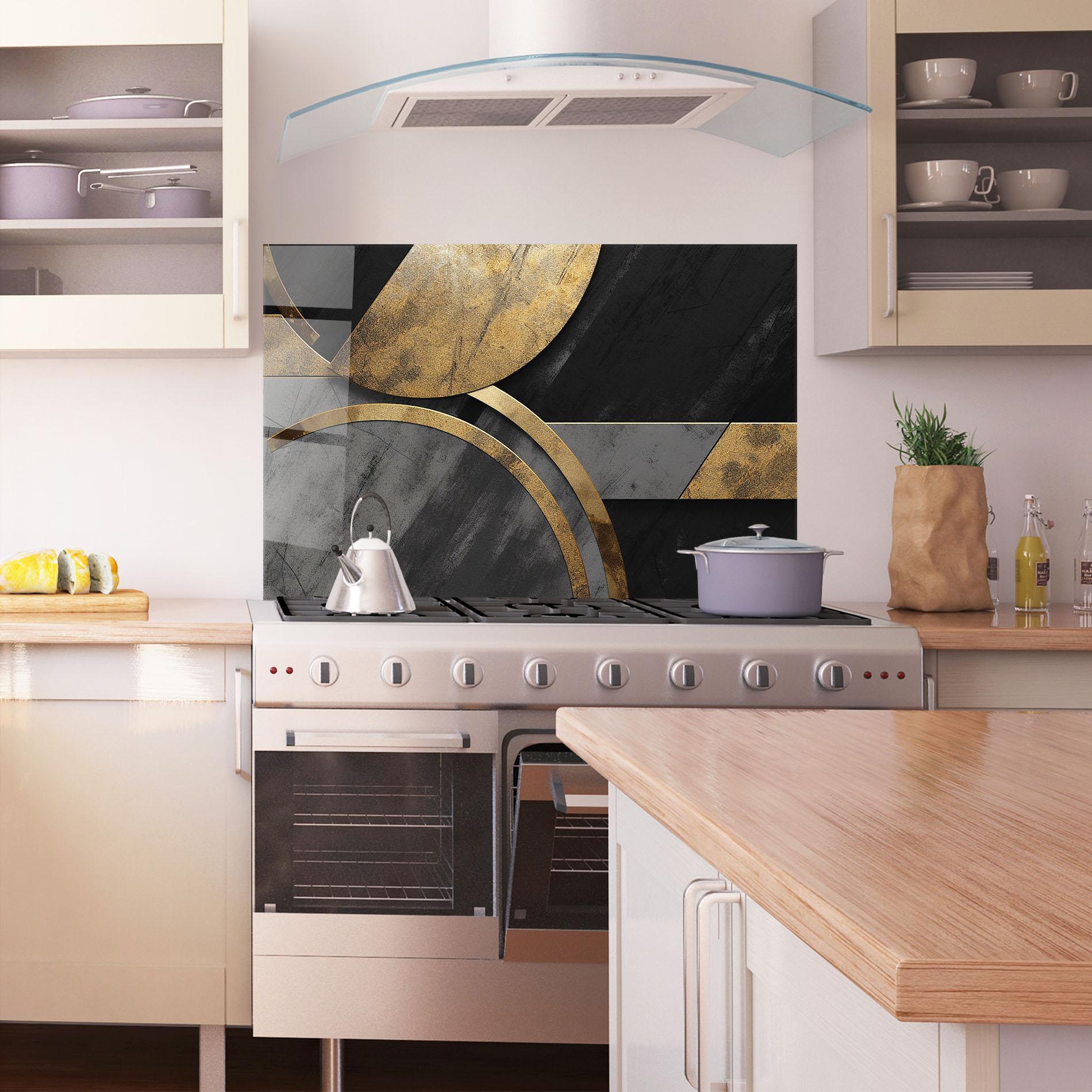 Panou Sticla Bucatarie Grey With Gold Painting mockup 1