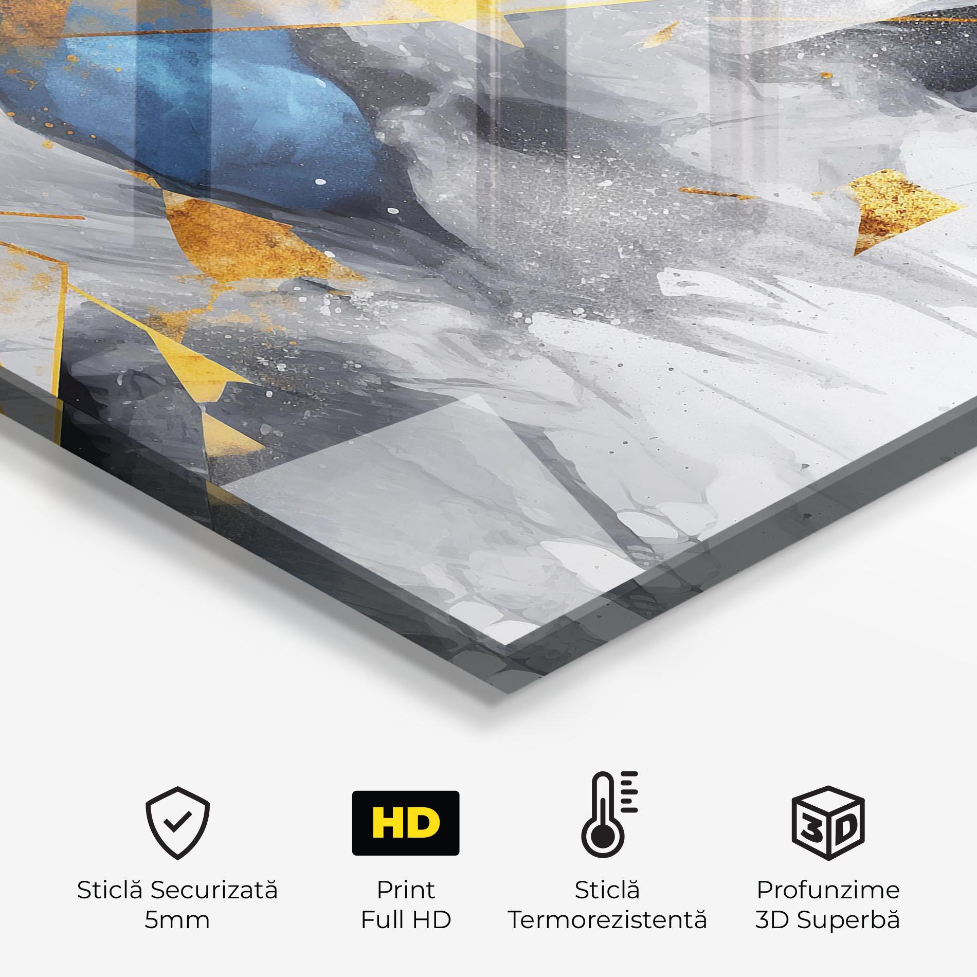 Panou Sticla Bucatarie Abstract Gold Blue Pattern mockup 2