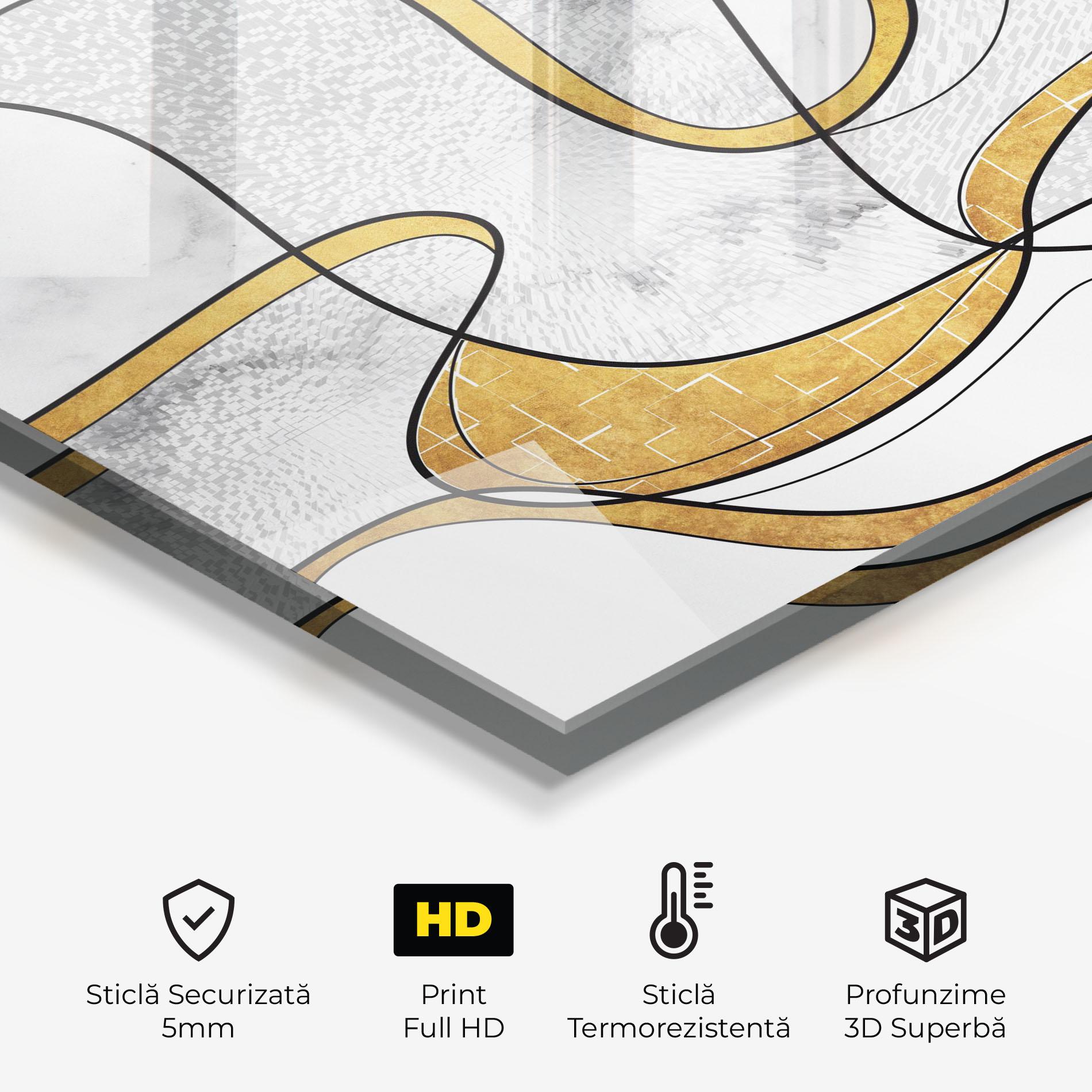 Panou Sticla Bucatarie Abstract Gold Lines mockup 2