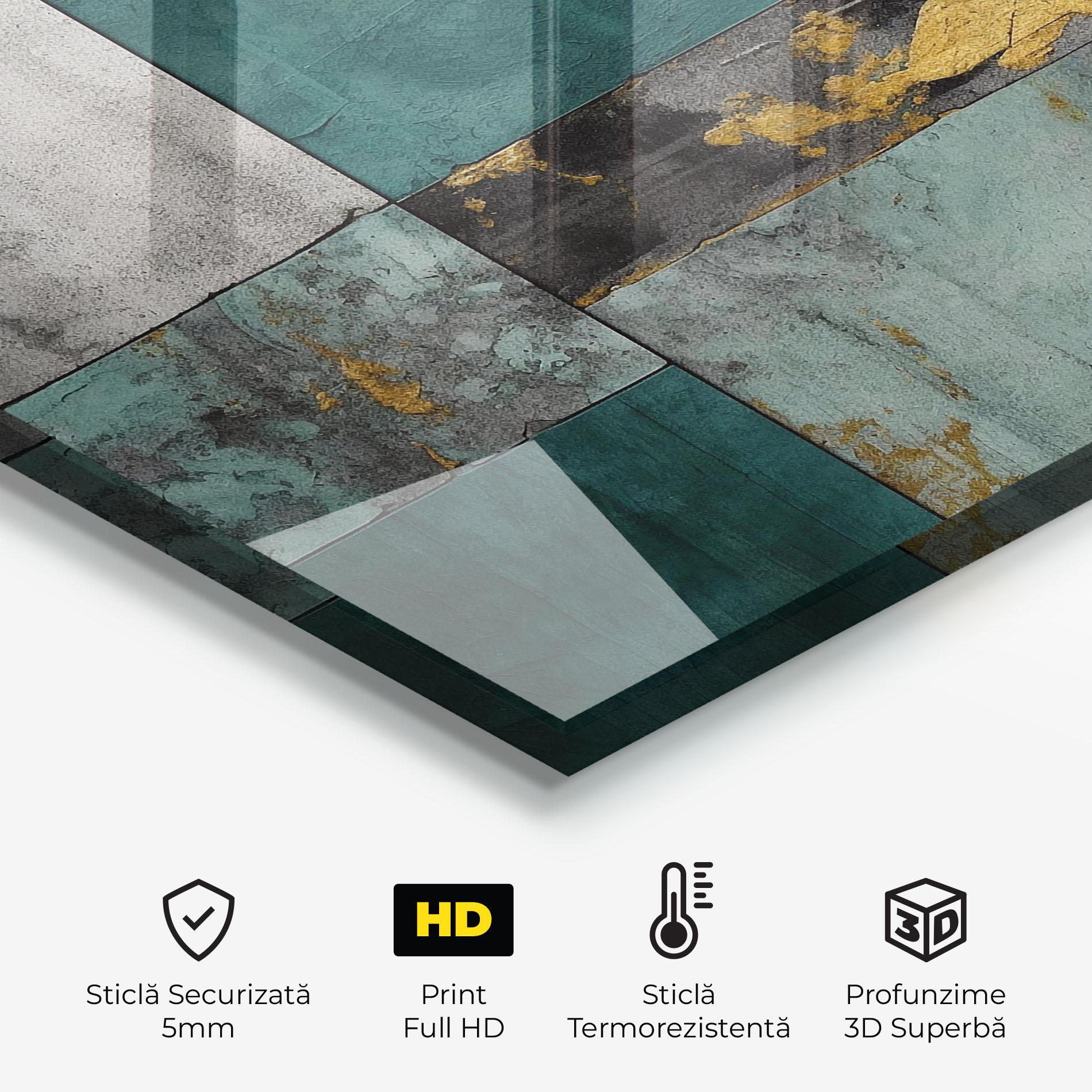 Panou Sticla Bucatarie Golden Green Painting mockup 2