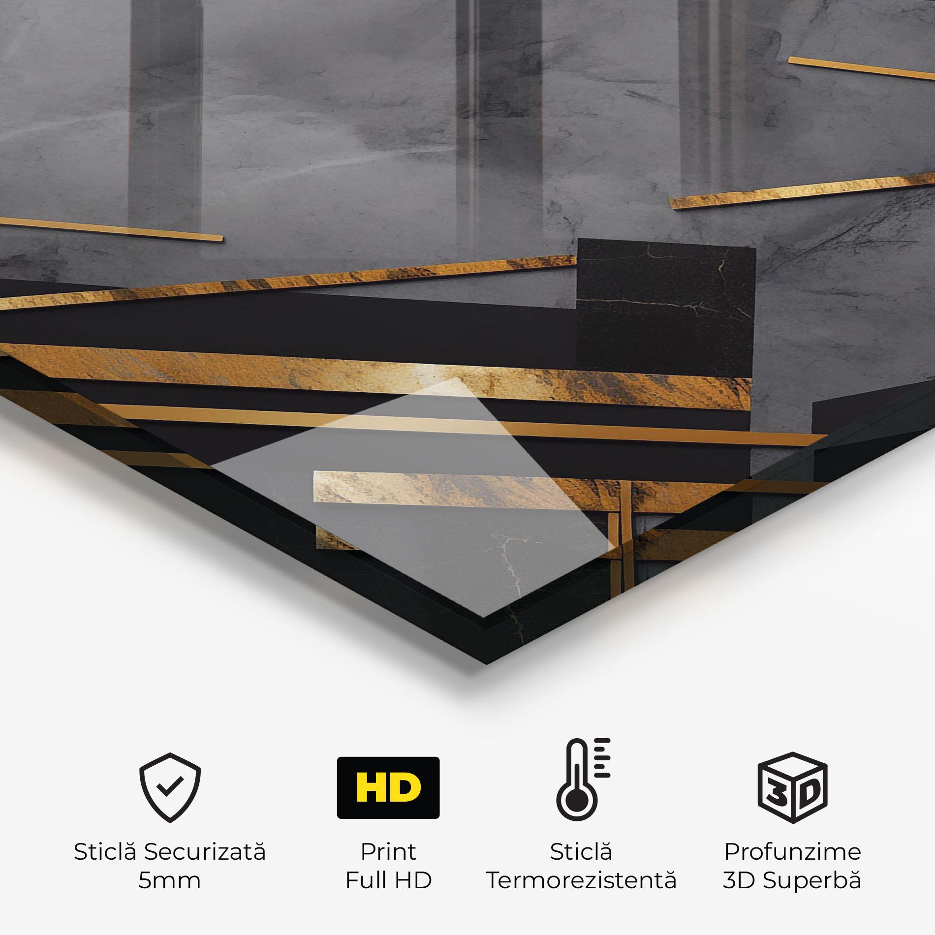 Panou Sticla Bucatarie Grey Painting With Gold Lines mockup 2