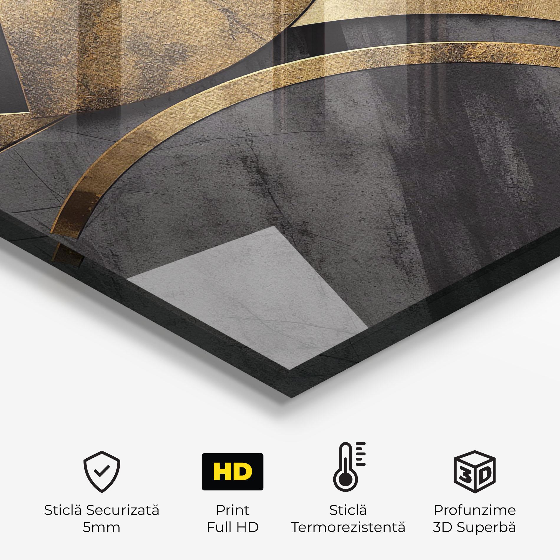 Panou Sticla Bucatarie Grey With Gold Painting mockup 2