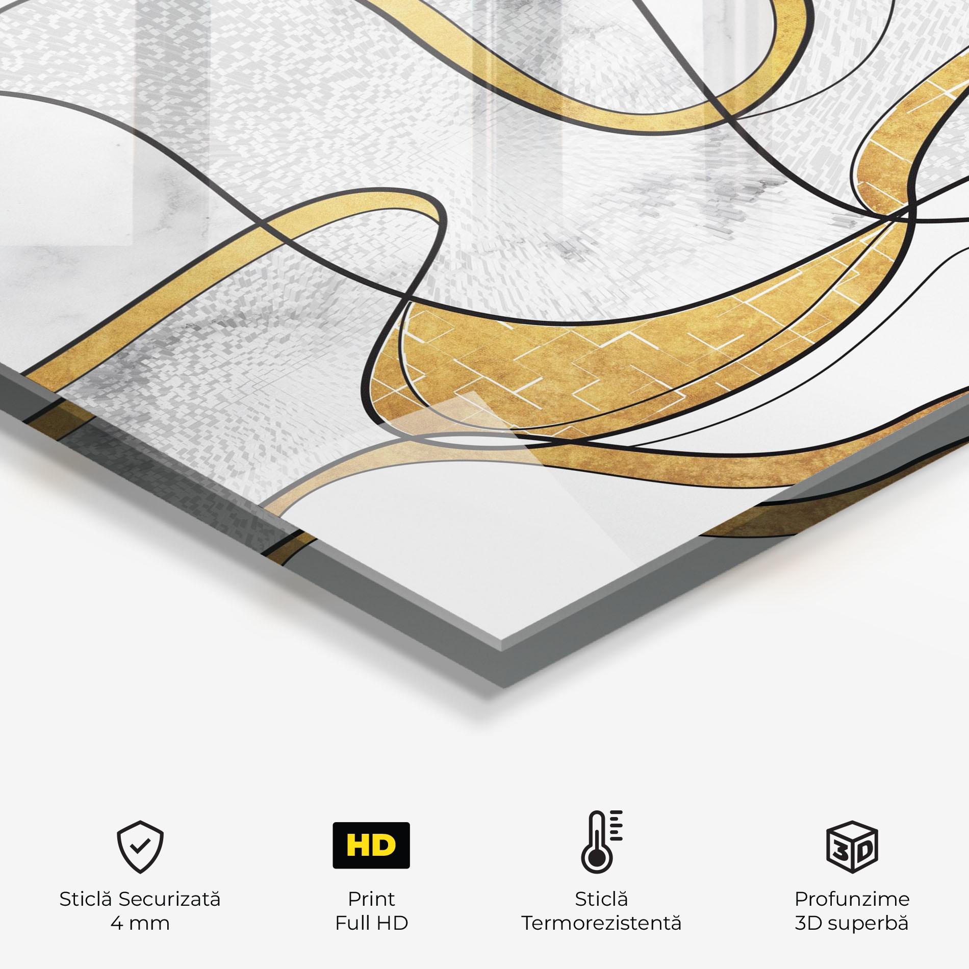 Panou Sticla Bucatarie Abstract Gold Lines mockup 2