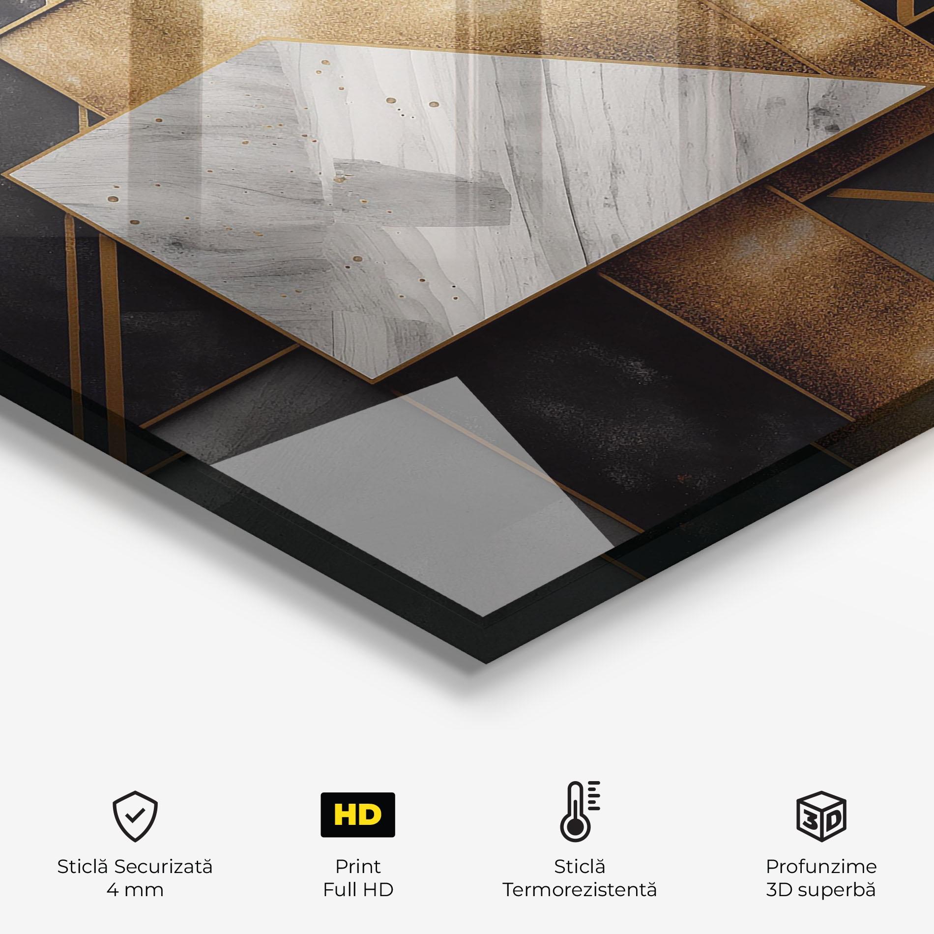 Panou Sticla Bucatarie Abstract Gold Square mockup 2