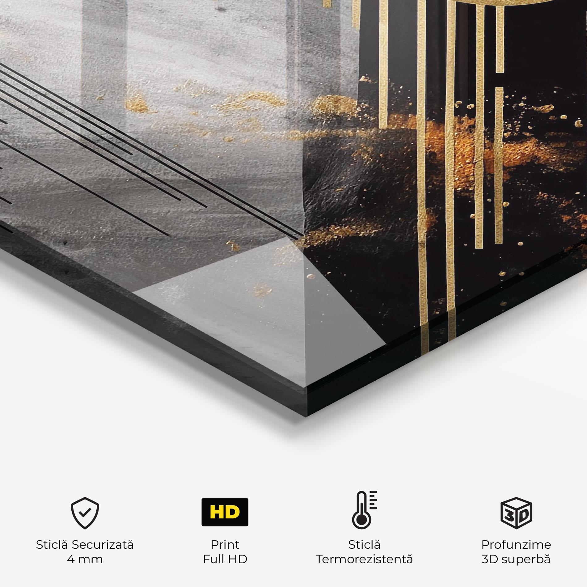 Panou Sticla Bucatarie Gold Circle With Lines mockup 2