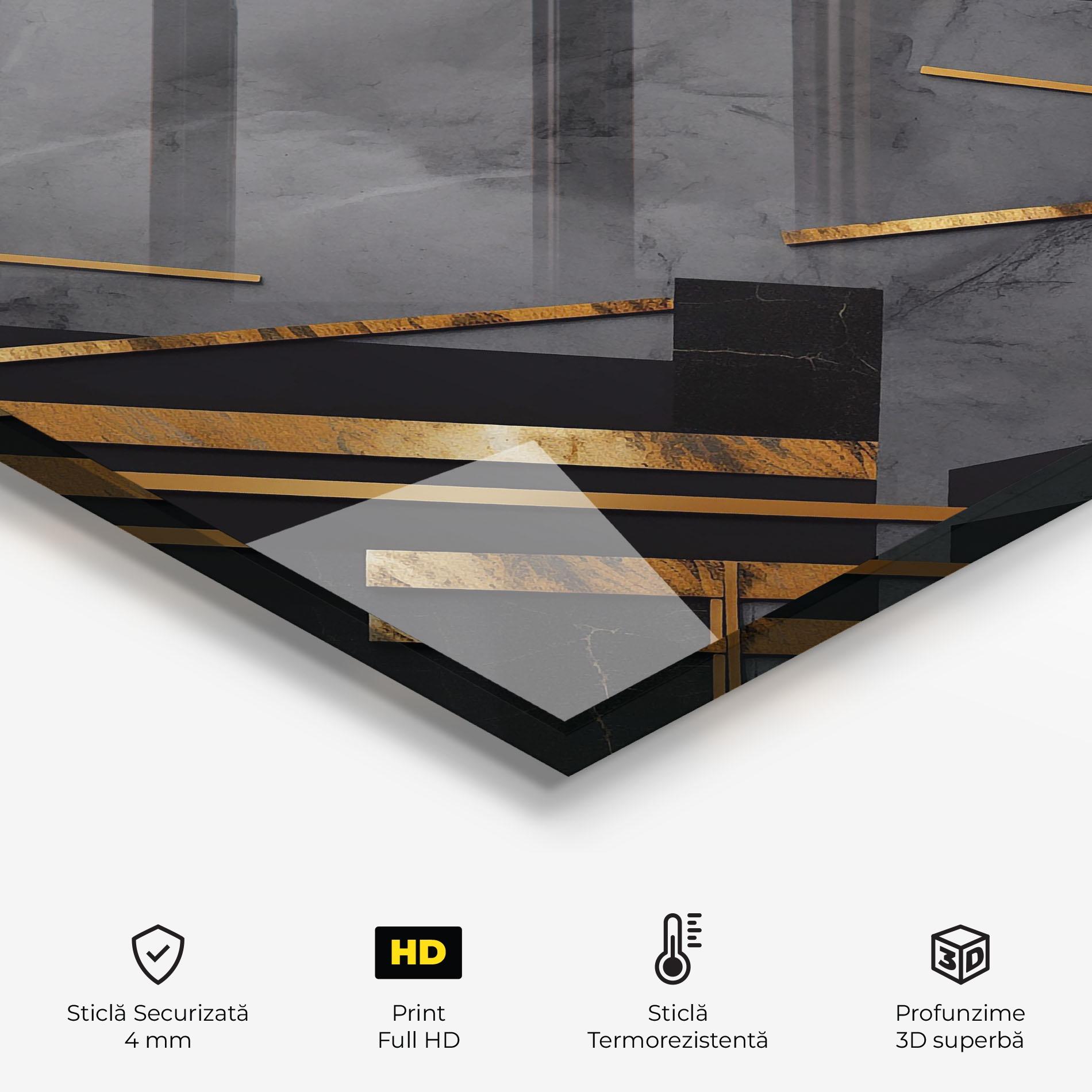 Panou Sticla Bucatarie Grey Painting With Gold Lines mockup 2