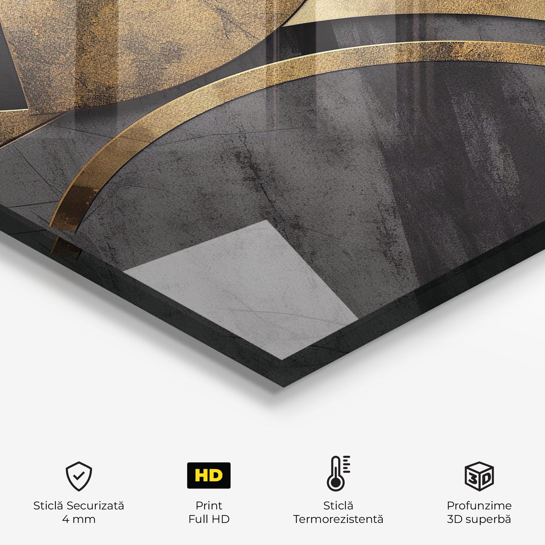 Panou Sticla Bucatarie Grey With Gold Painting mockup 2