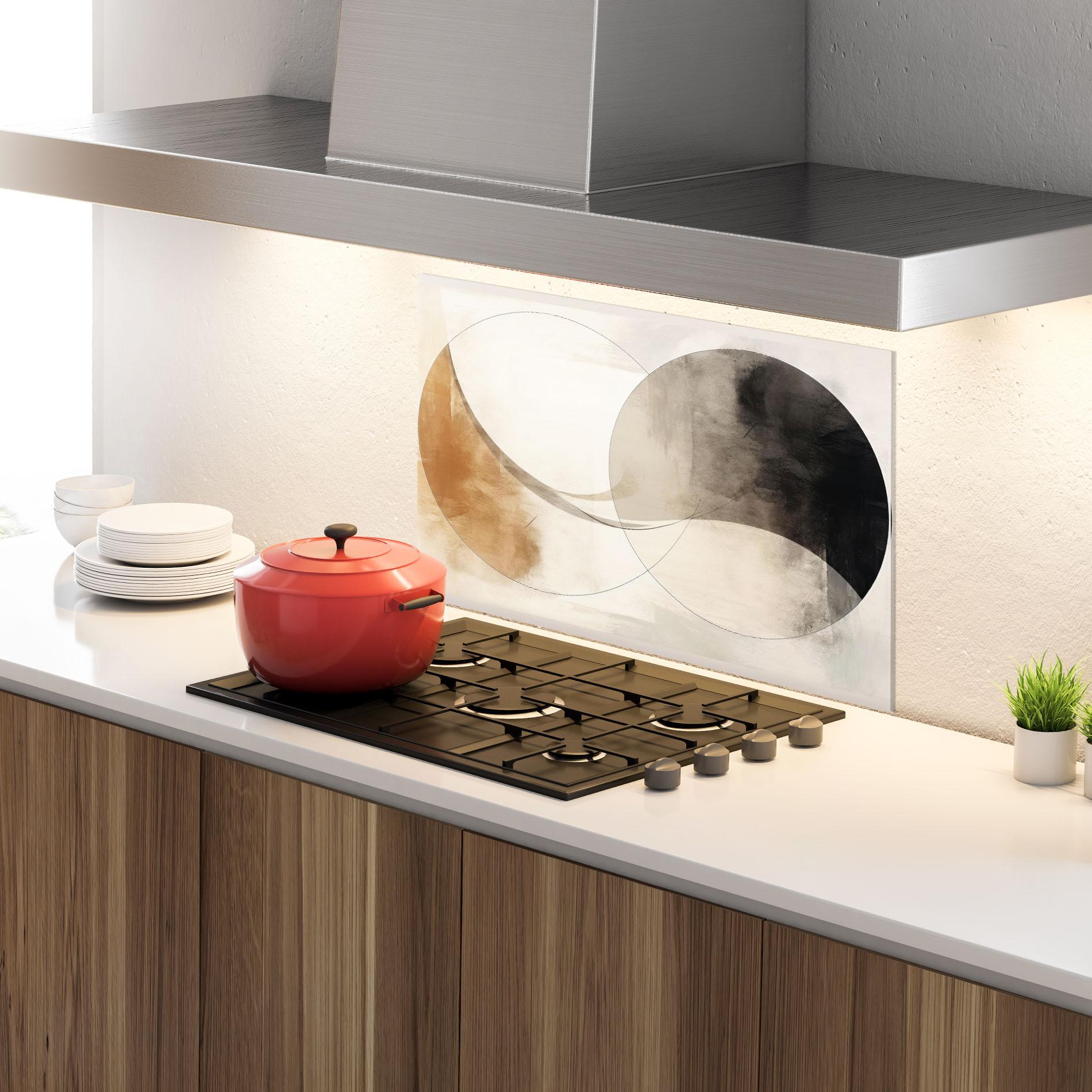 Panou Sticla Bucatarie Abstract Circle Painting mockup 4