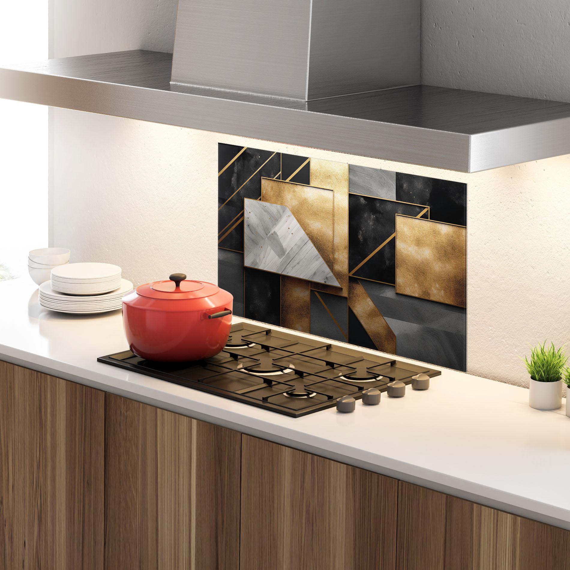 Panou Sticla Bucatarie Abstract Gold Square mockup 4