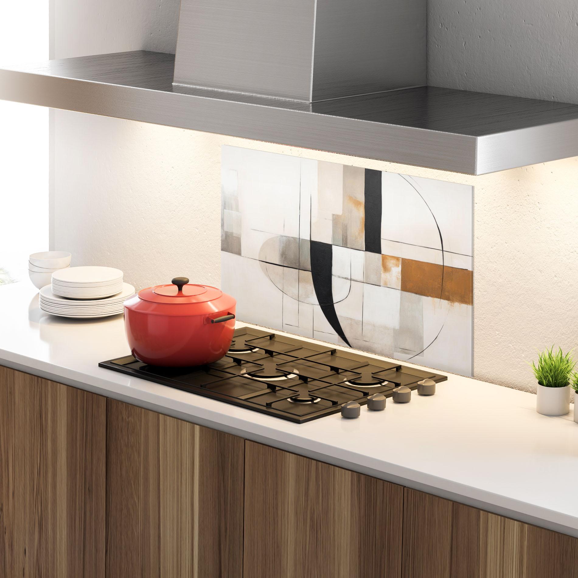 Panou Sticla Bucatarie Black Abstract Lines mockup 4