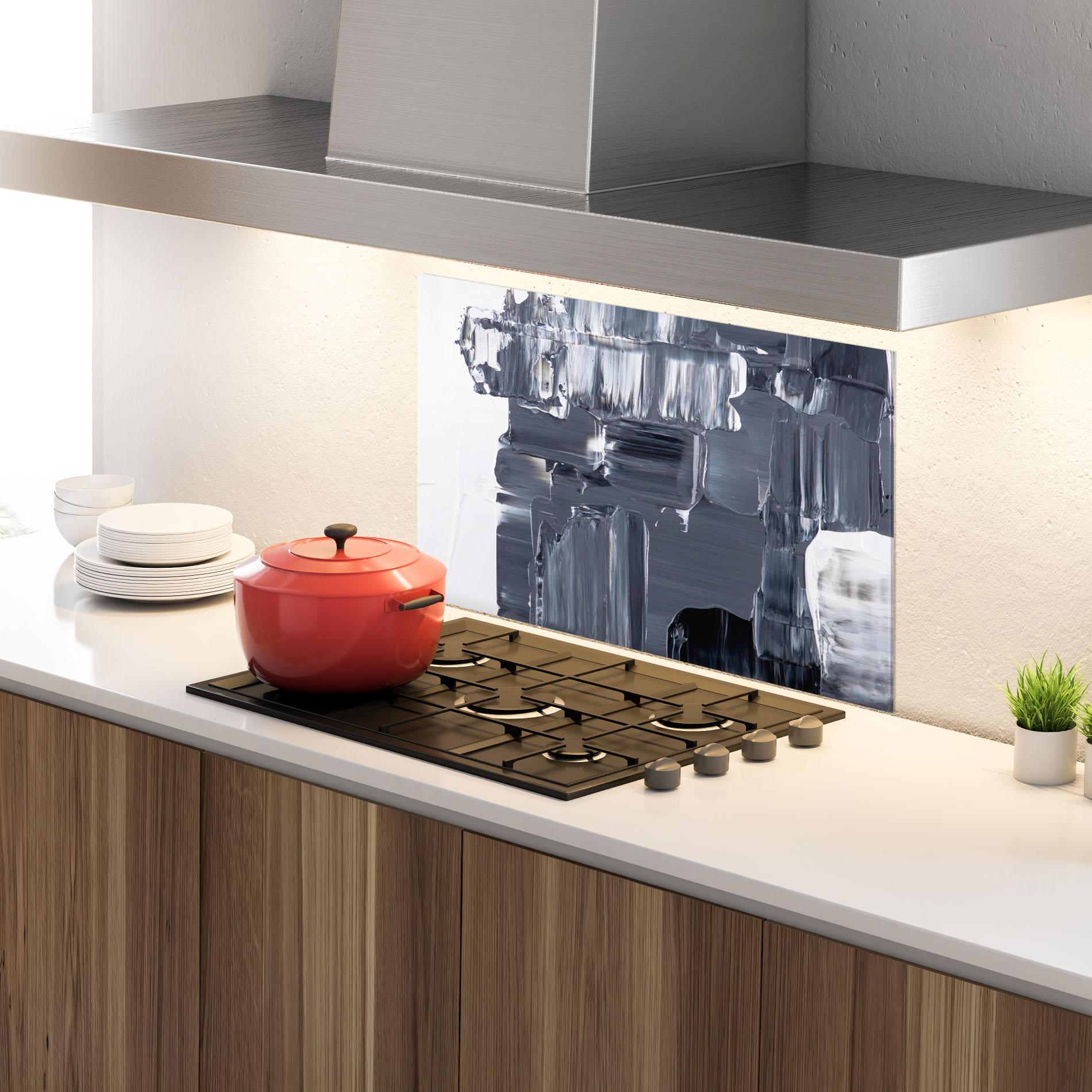 Panou Sticla Bucatarie Black Acrylic Painting mockup 4