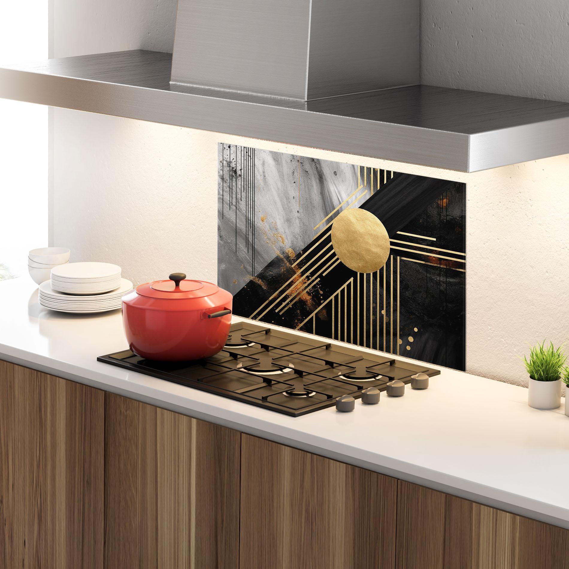 Panou Sticla Bucatarie Gold Circle With Lines mockup 4