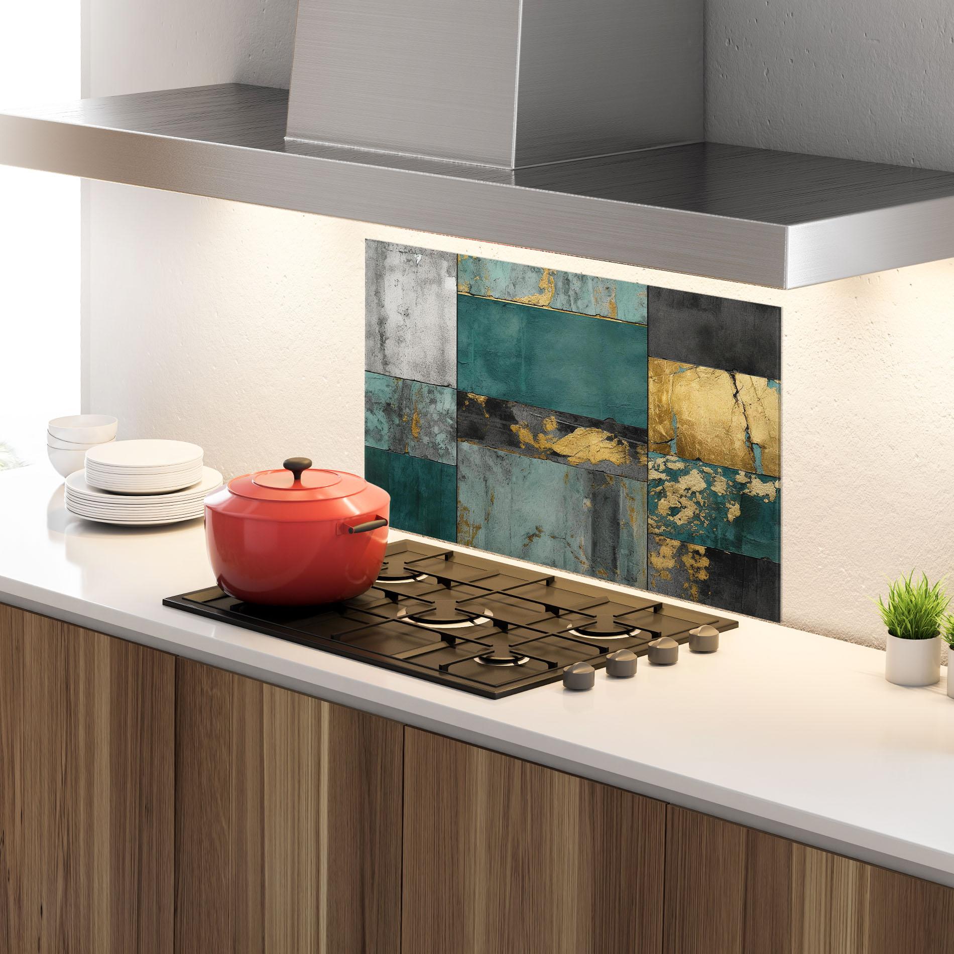 Panou Sticla Bucatarie Golden Green Painting mockup 4