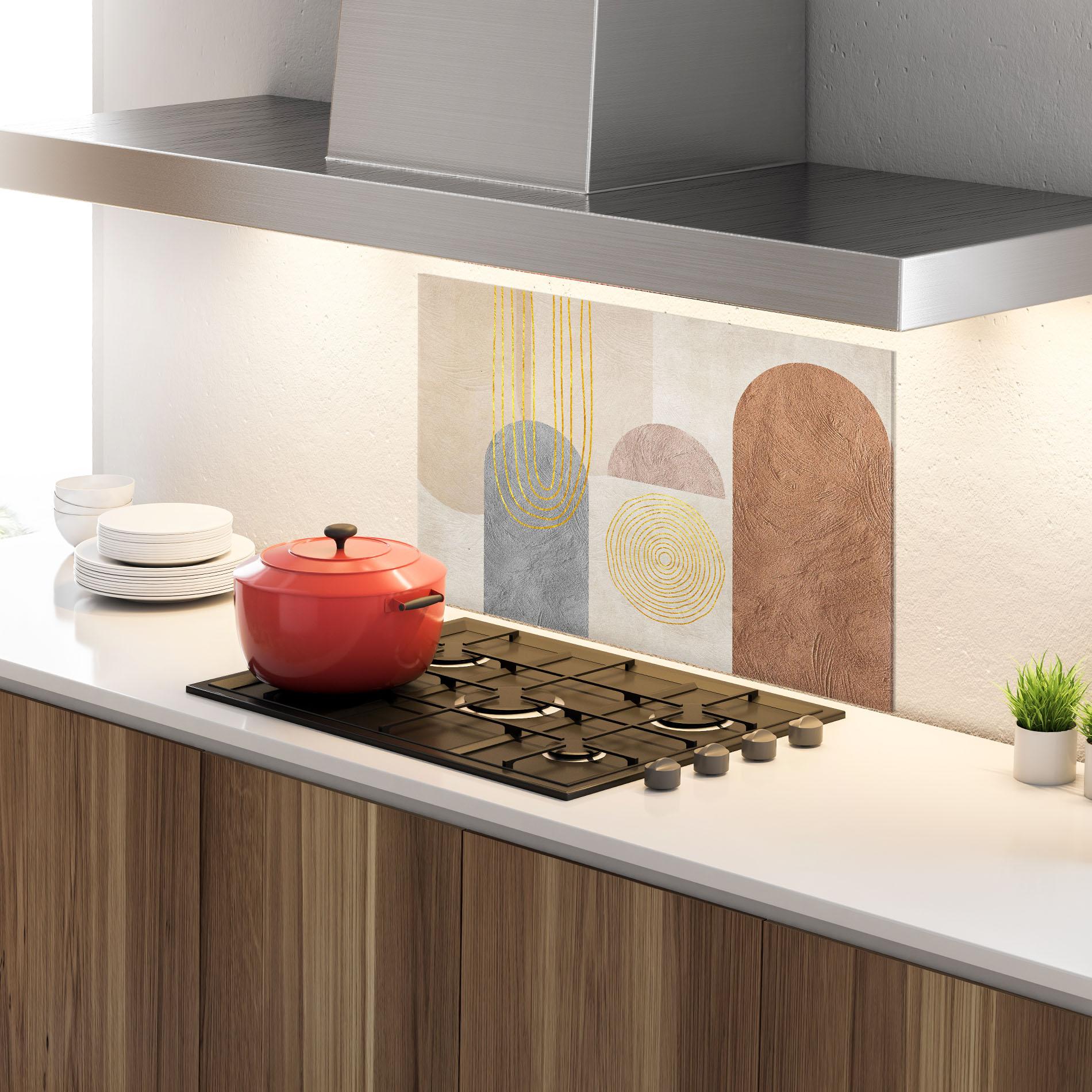 Panou Sticla Bucatarie Gray Orange Painting mockup 4