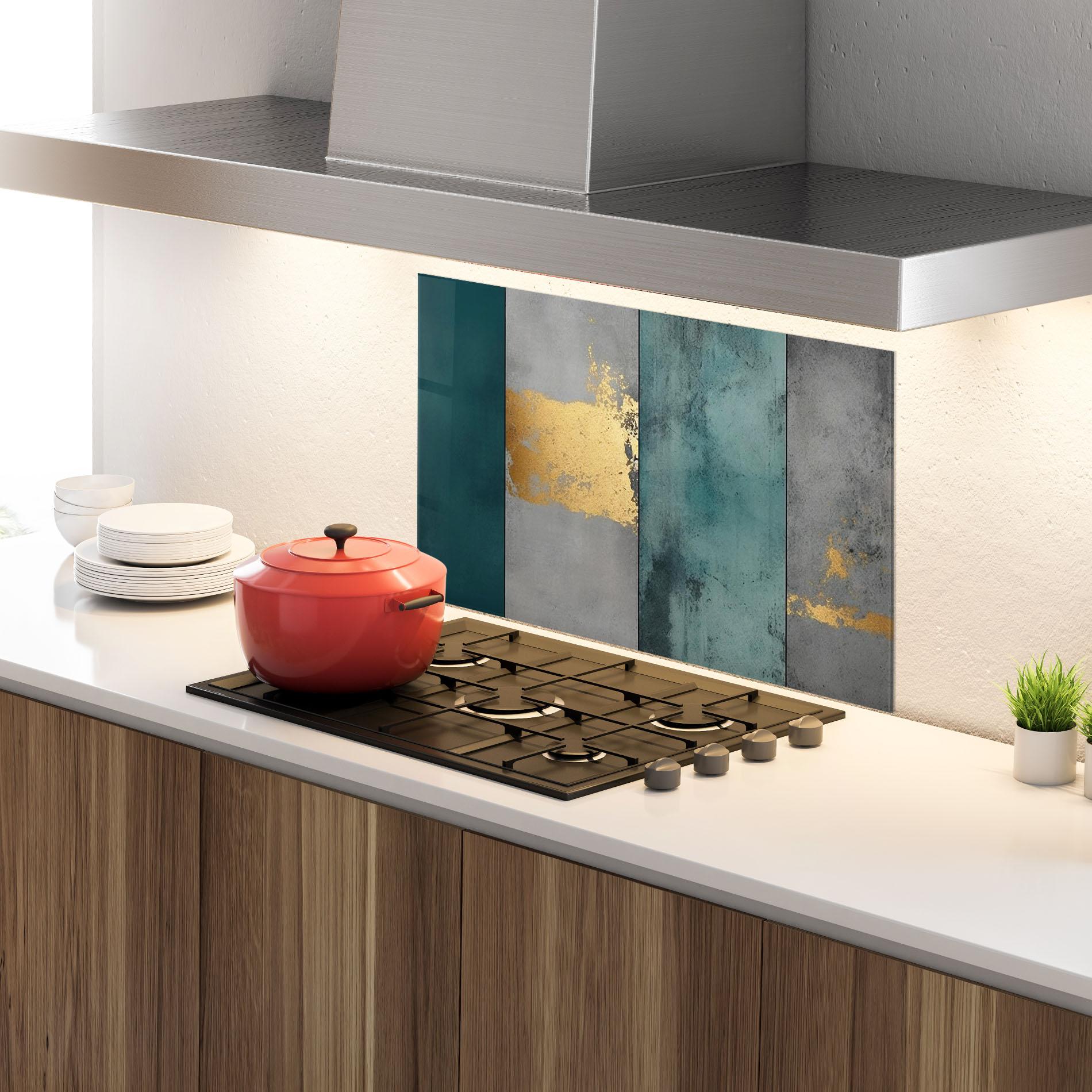 Panou Sticla Bucatarie Green Colors With Gold mockup 4