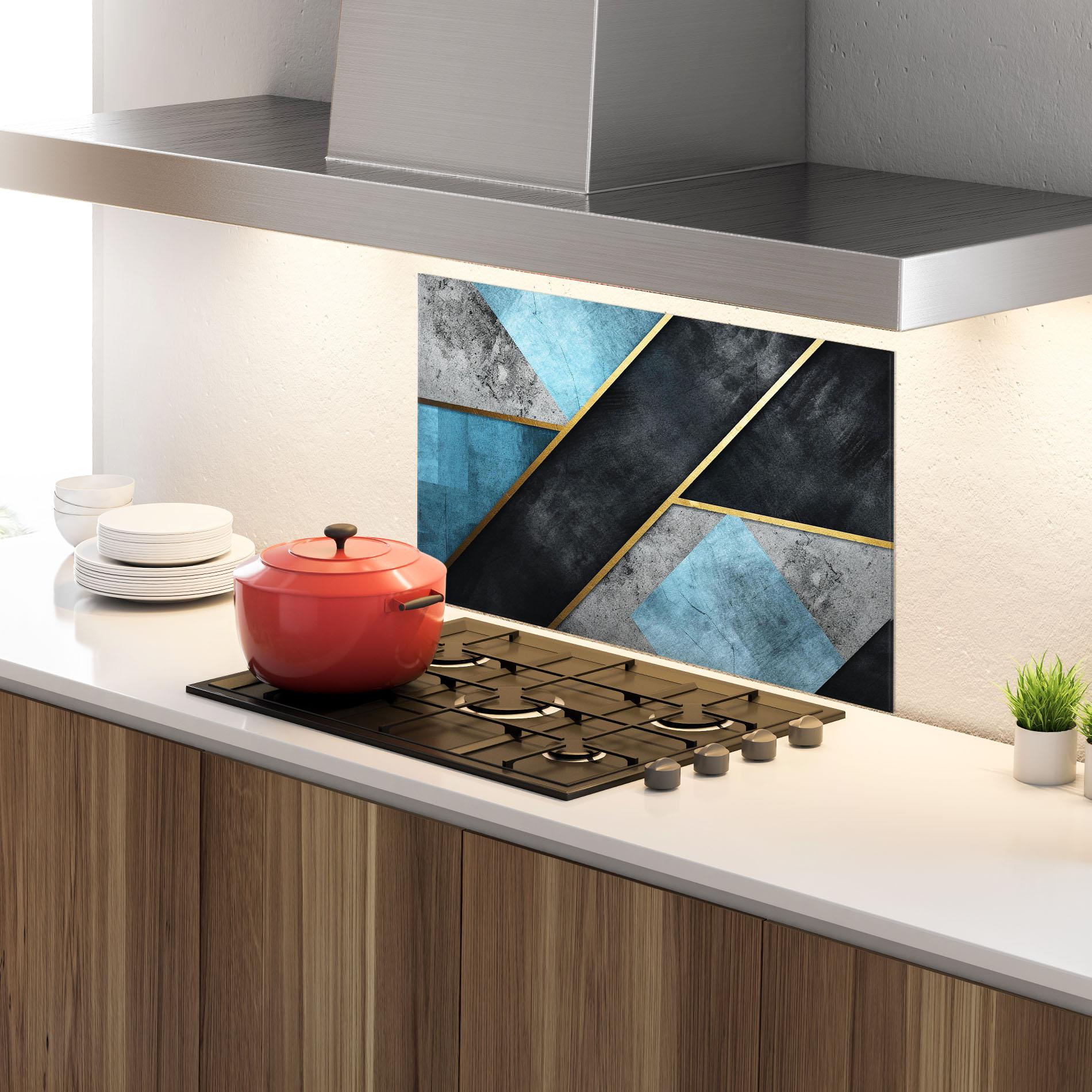 Panou Sticla Bucatarie Grey With Blue Painting mockup 4