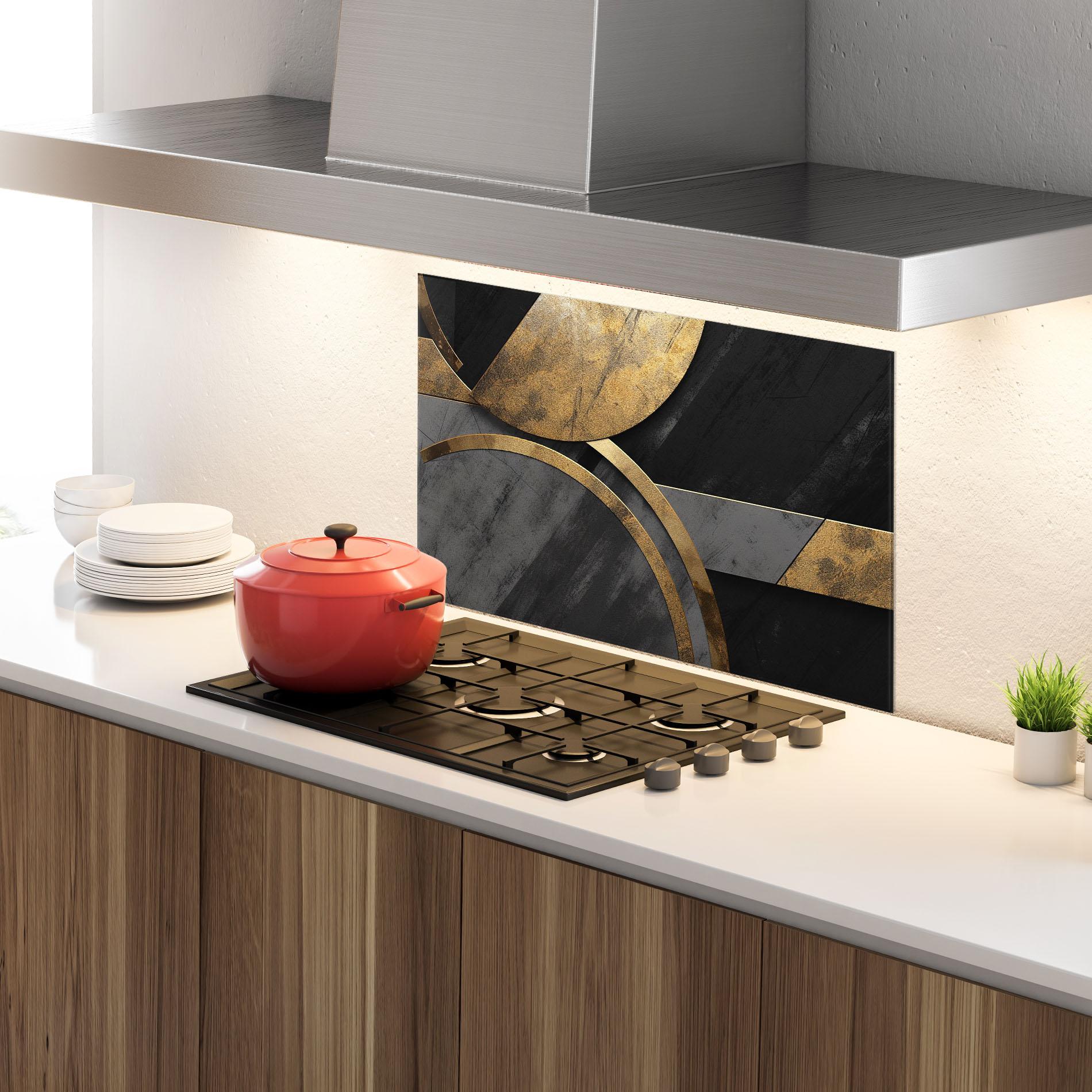 Panou Sticla Bucatarie Grey With Gold Painting mockup 4