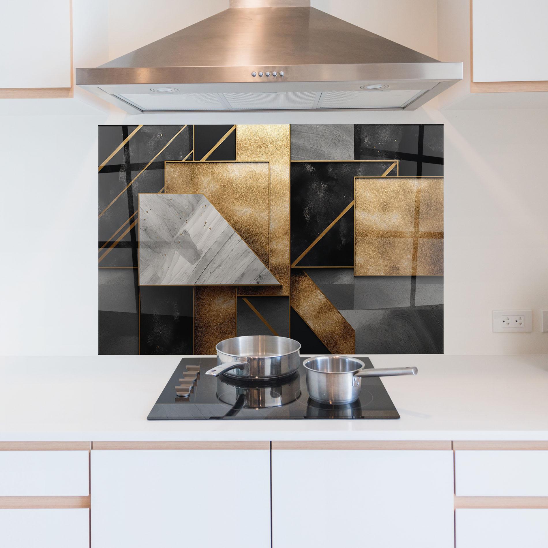 Panou Sticla Bucatarie Abstract Gold Square mockup 5