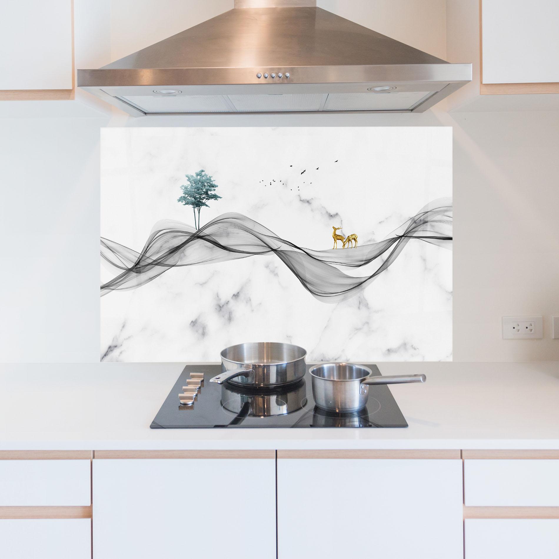 Panou Sticla Bucatarie Abstract Golden Landscape 1 mockup 5