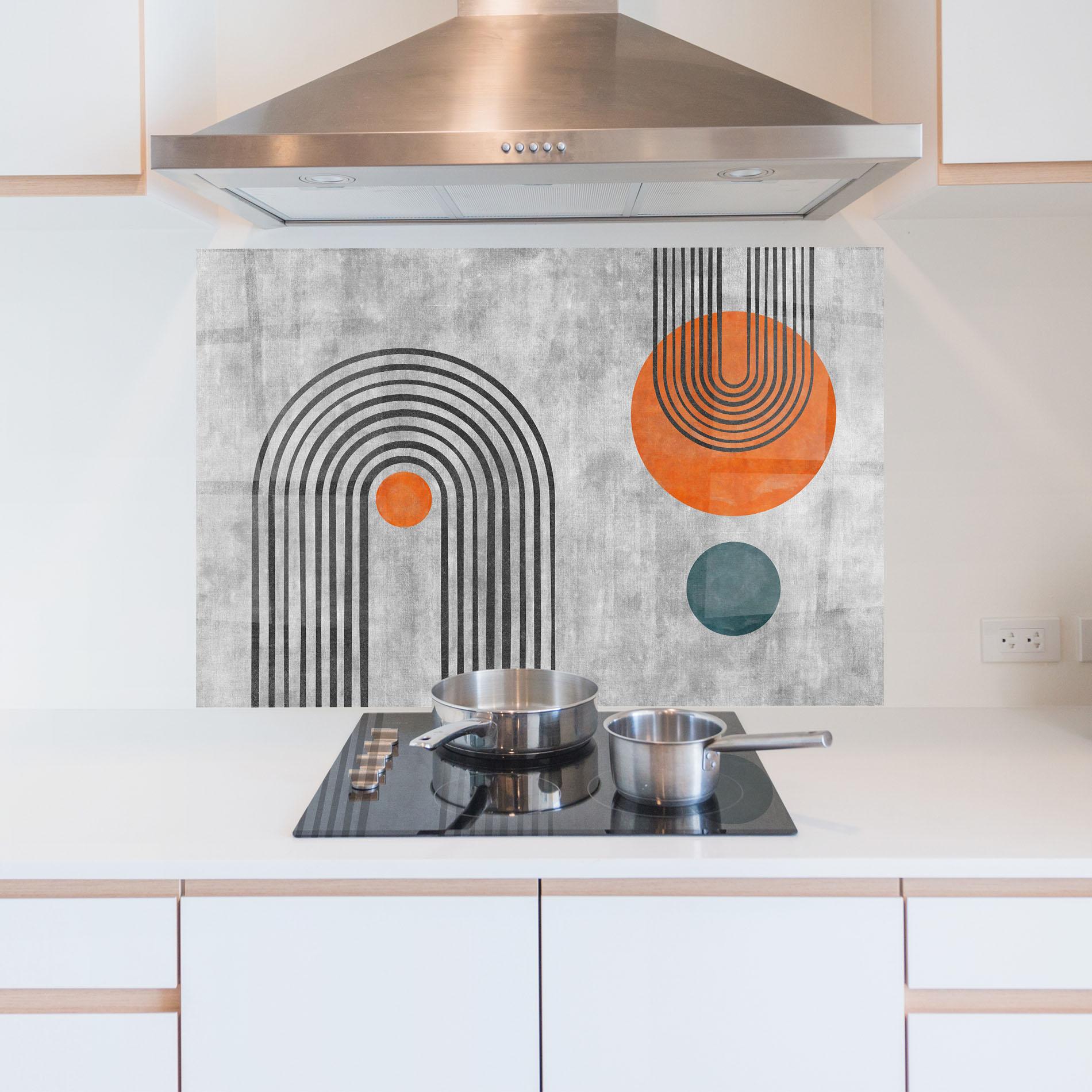 Panou Sticla Bucatarie Abstract Orange Circles mockup 5