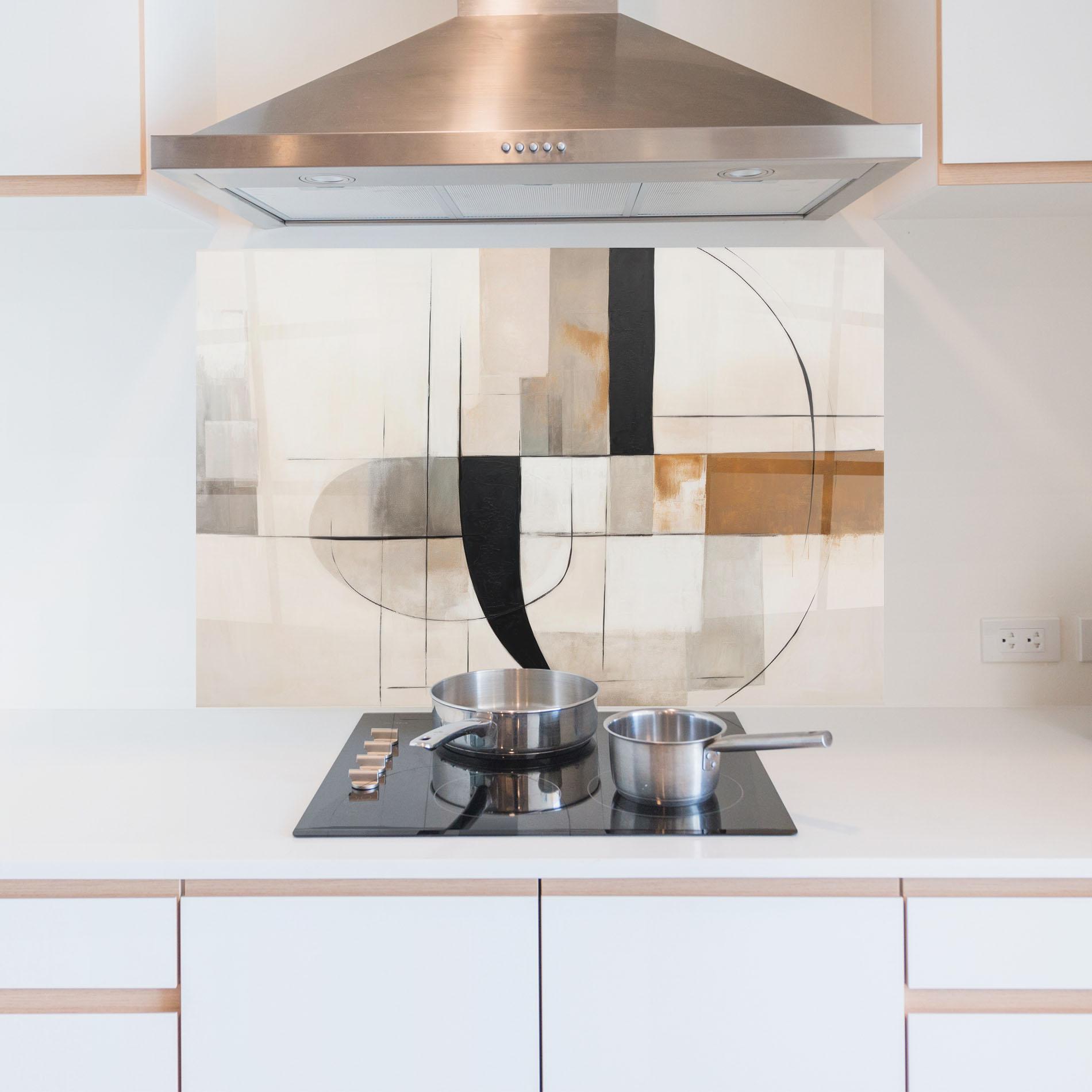 Panou Sticla Bucatarie Black Abstract Lines mockup 5