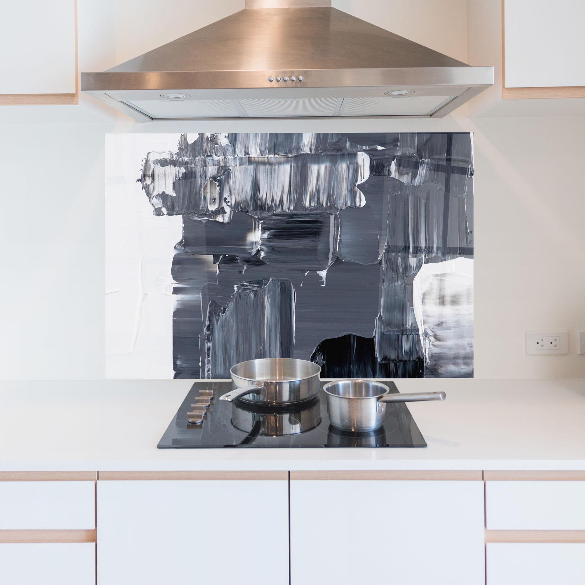 Panou Sticla Bucatarie Black Acrylic Painting mockup 5