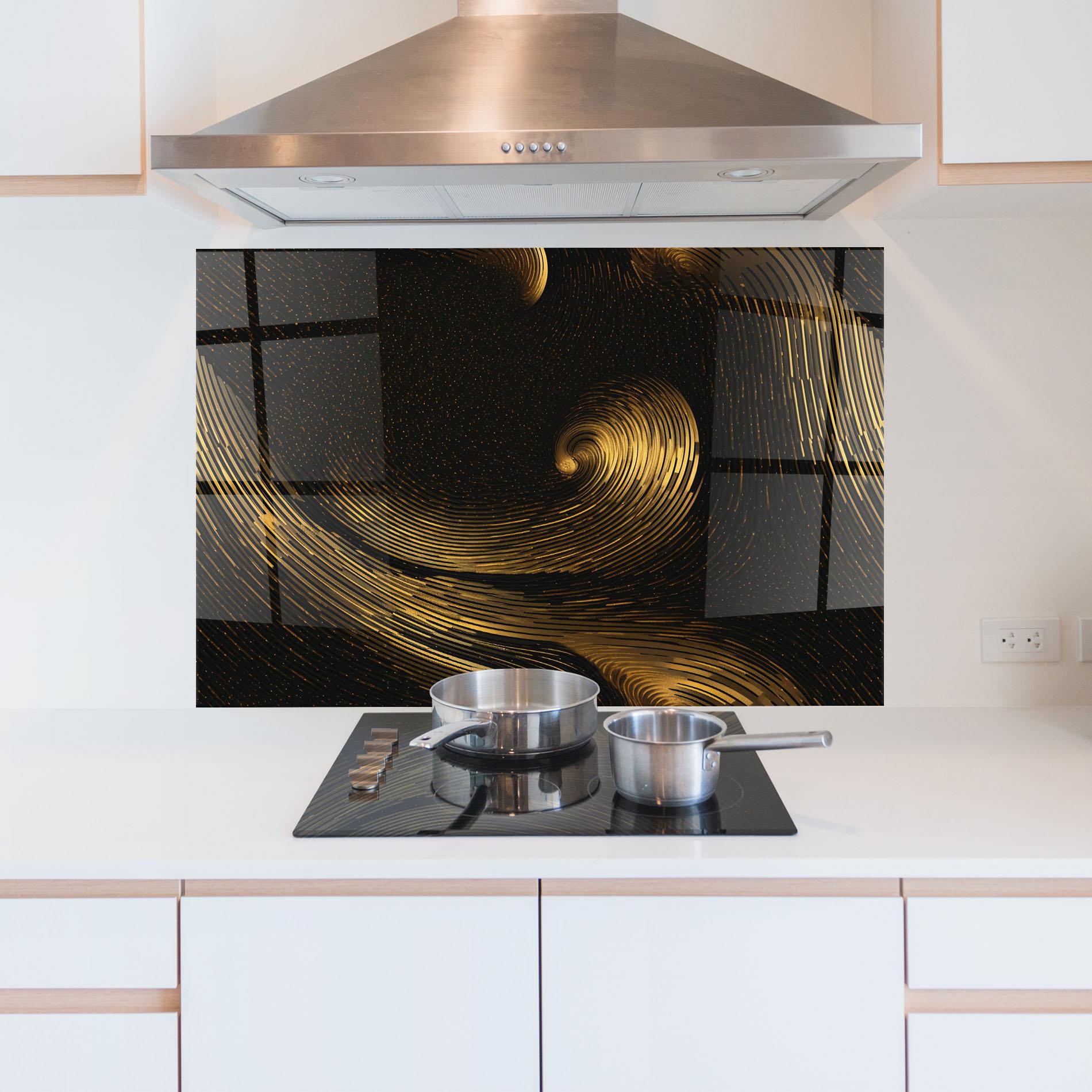 Panou Sticla Bucatarie Black Painting With Gold mockup 5