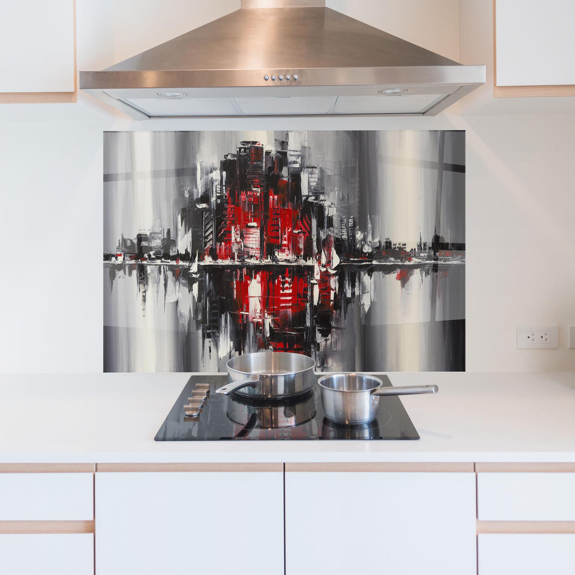Panou Sticla Bucatarie Cityscape mockup 5