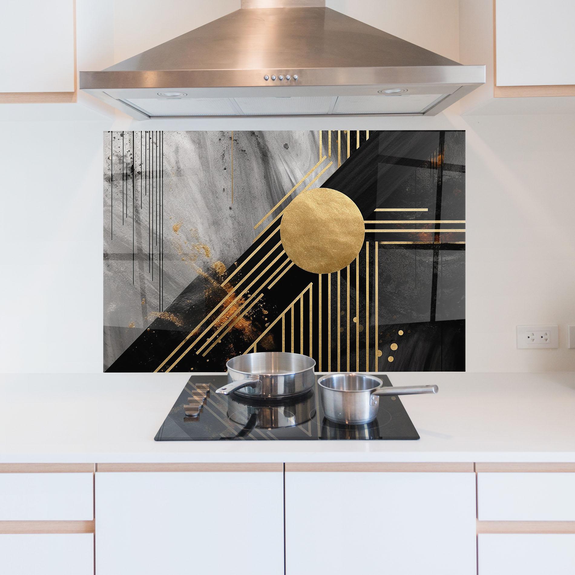 Panou Sticla Bucatarie Gold Circle With Lines mockup 5