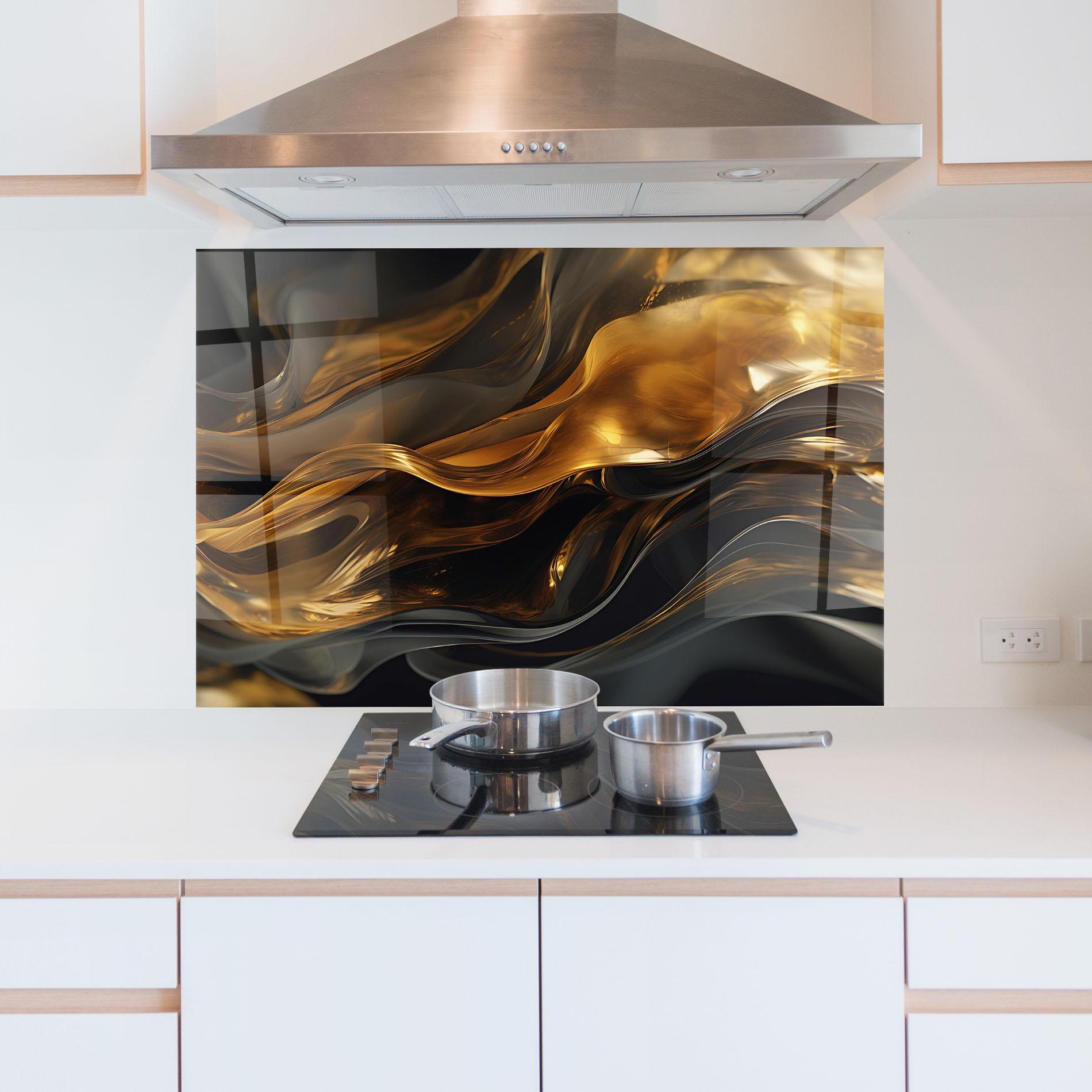 Panou Sticla Bucatarie Gold With Black Wave mockup 5