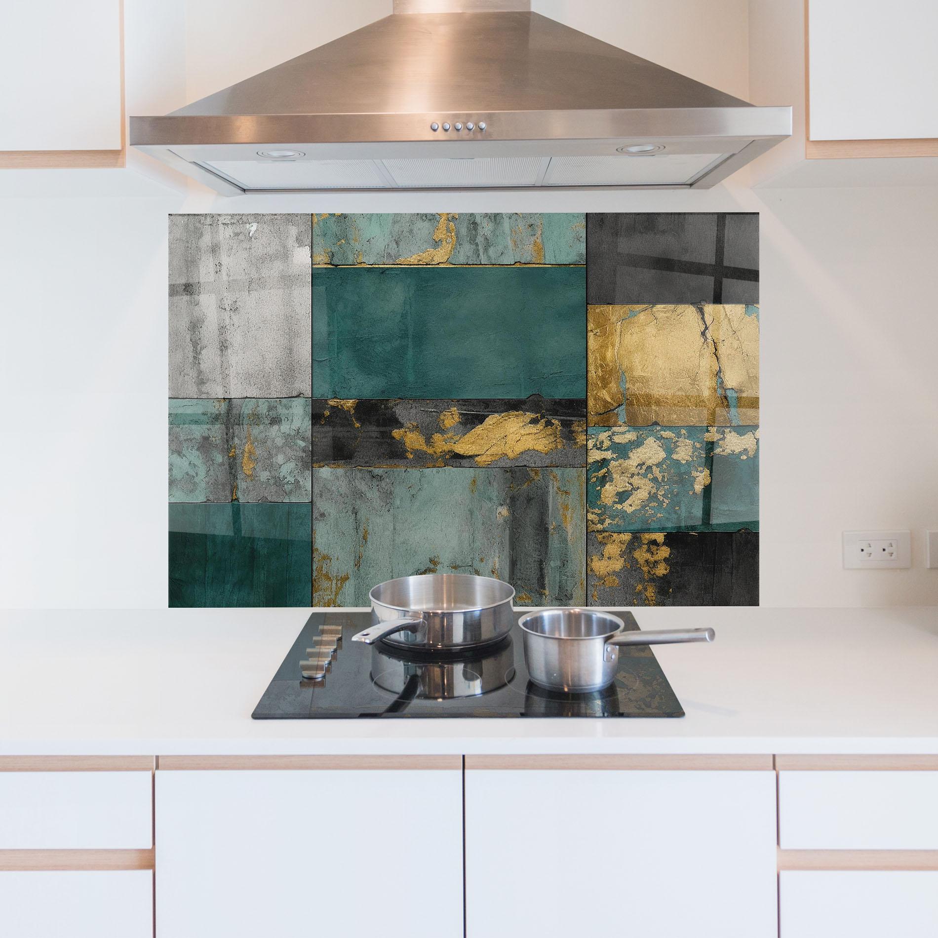 Panou Sticla Bucatarie Golden Green Painting mockup 5