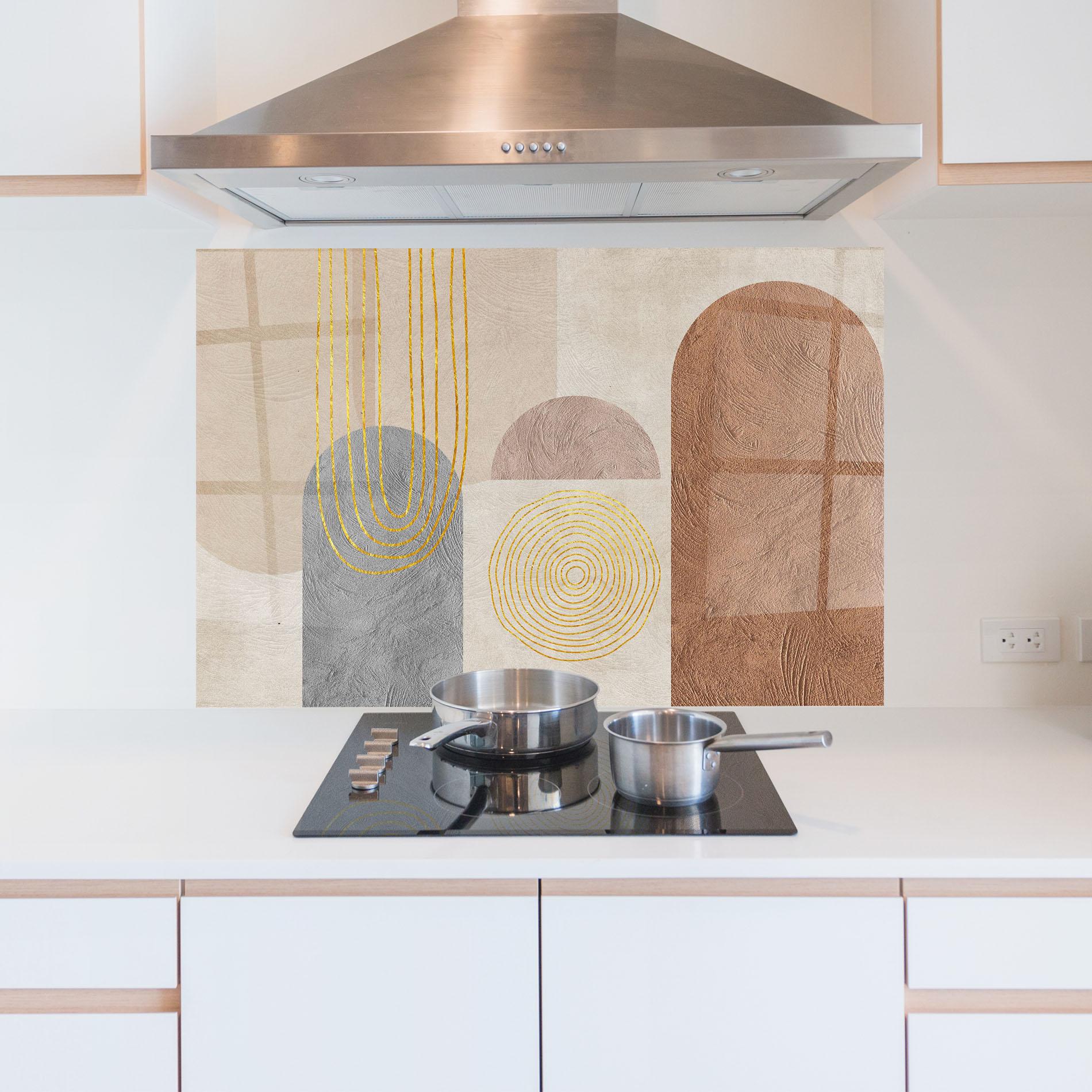 Panou Sticla Bucatarie Gray Orange Painting mockup 5