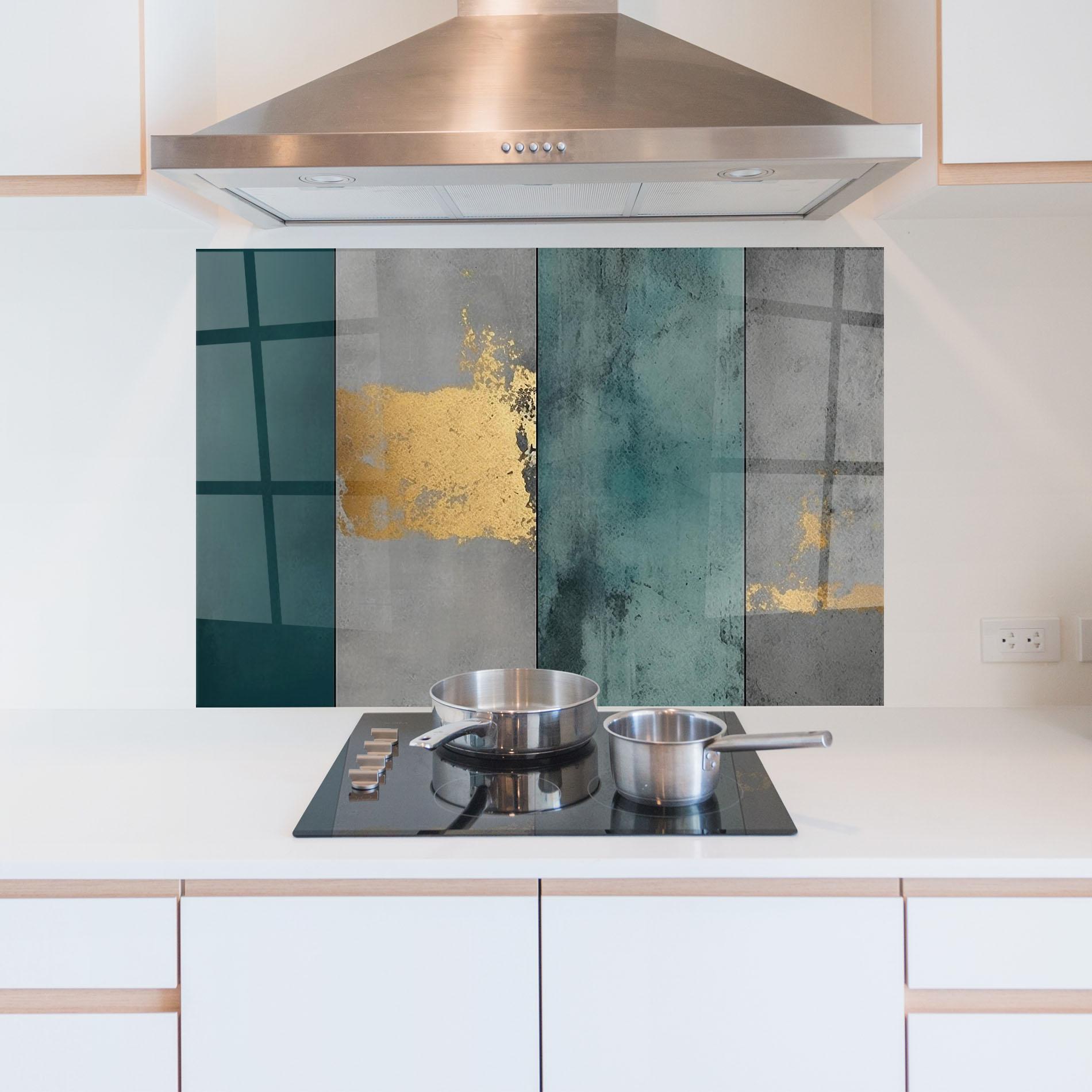 Panou Sticla Bucatarie Green Colors With Gold mockup 5