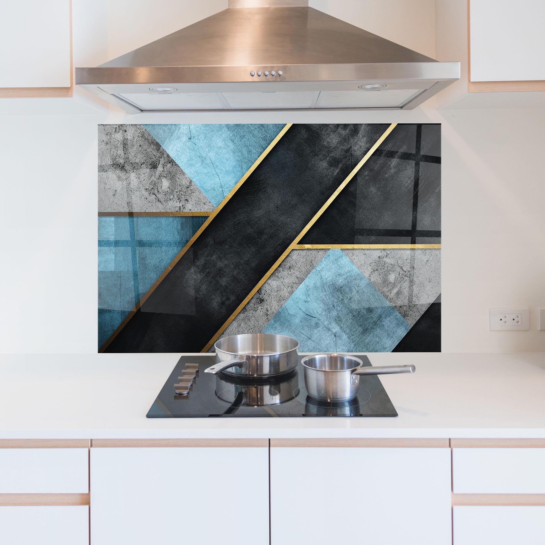 Panou Sticla Bucatarie Grey With Blue Painting mockup 5