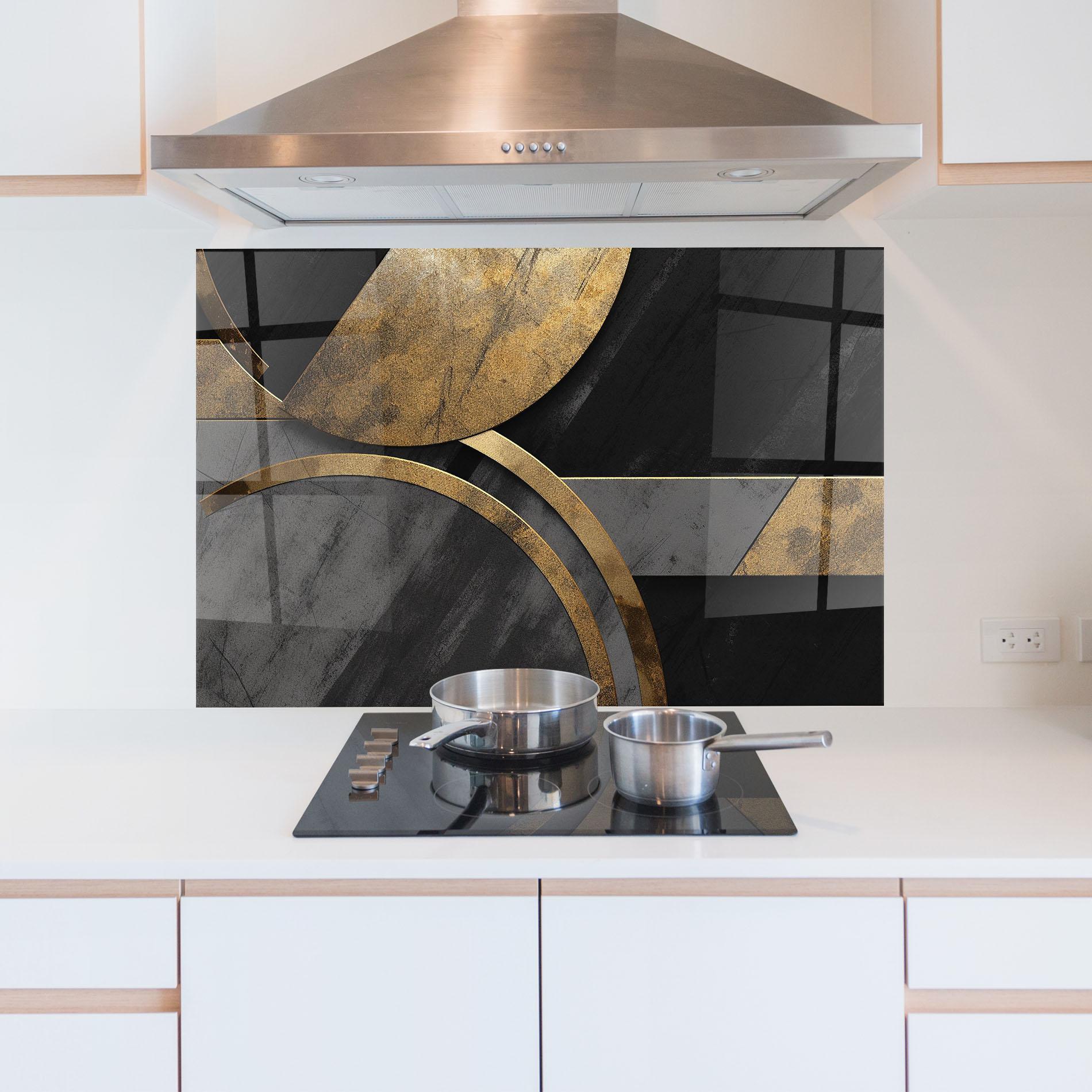 Panou Sticla Bucatarie Grey With Gold Painting mockup 5